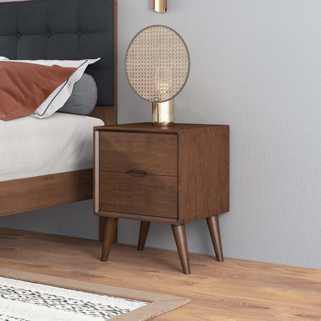 Alexandra Mid-Century Modern Night Stand with 2 Drawers