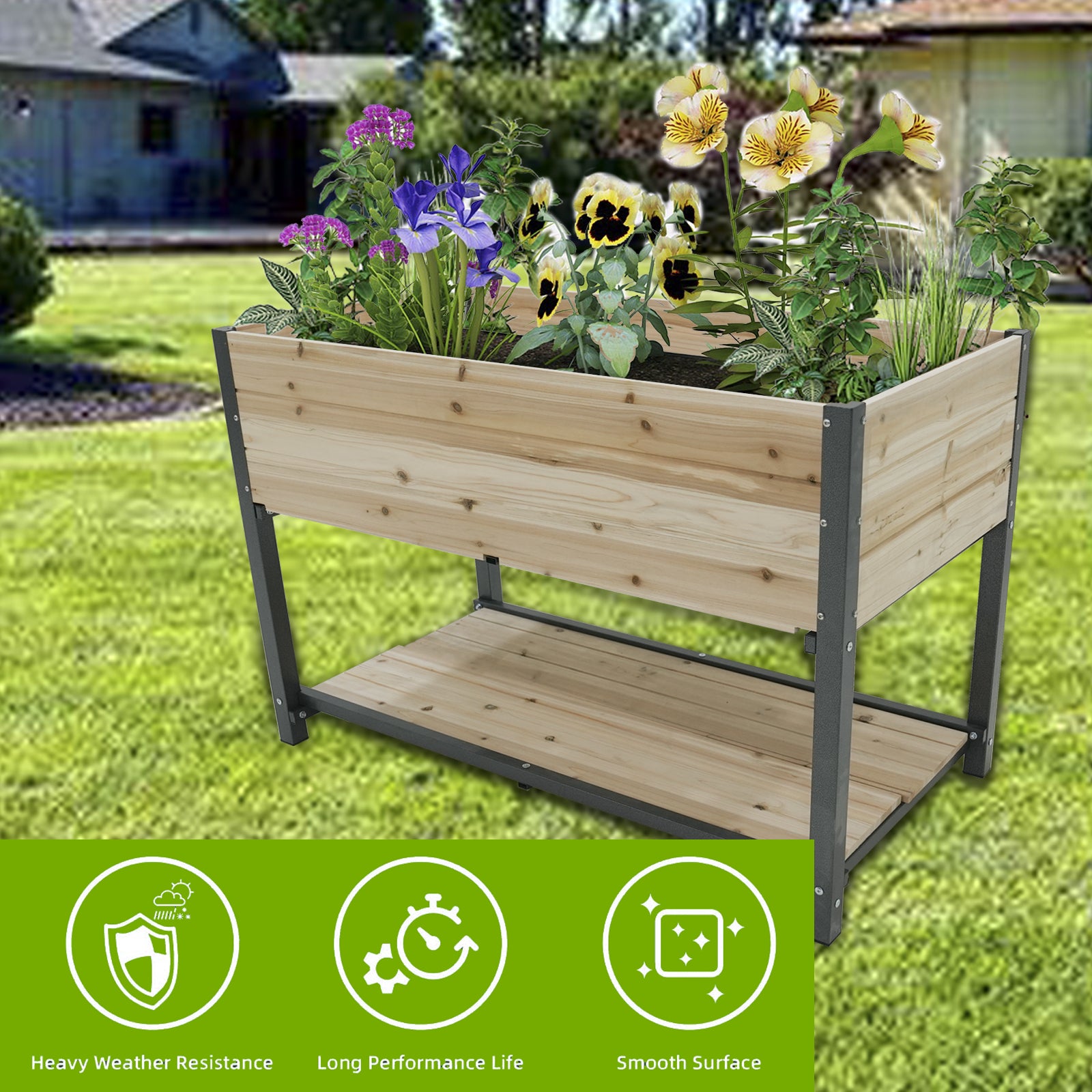 45" Iron-Wood Combined Growing Beds with Storage Racks