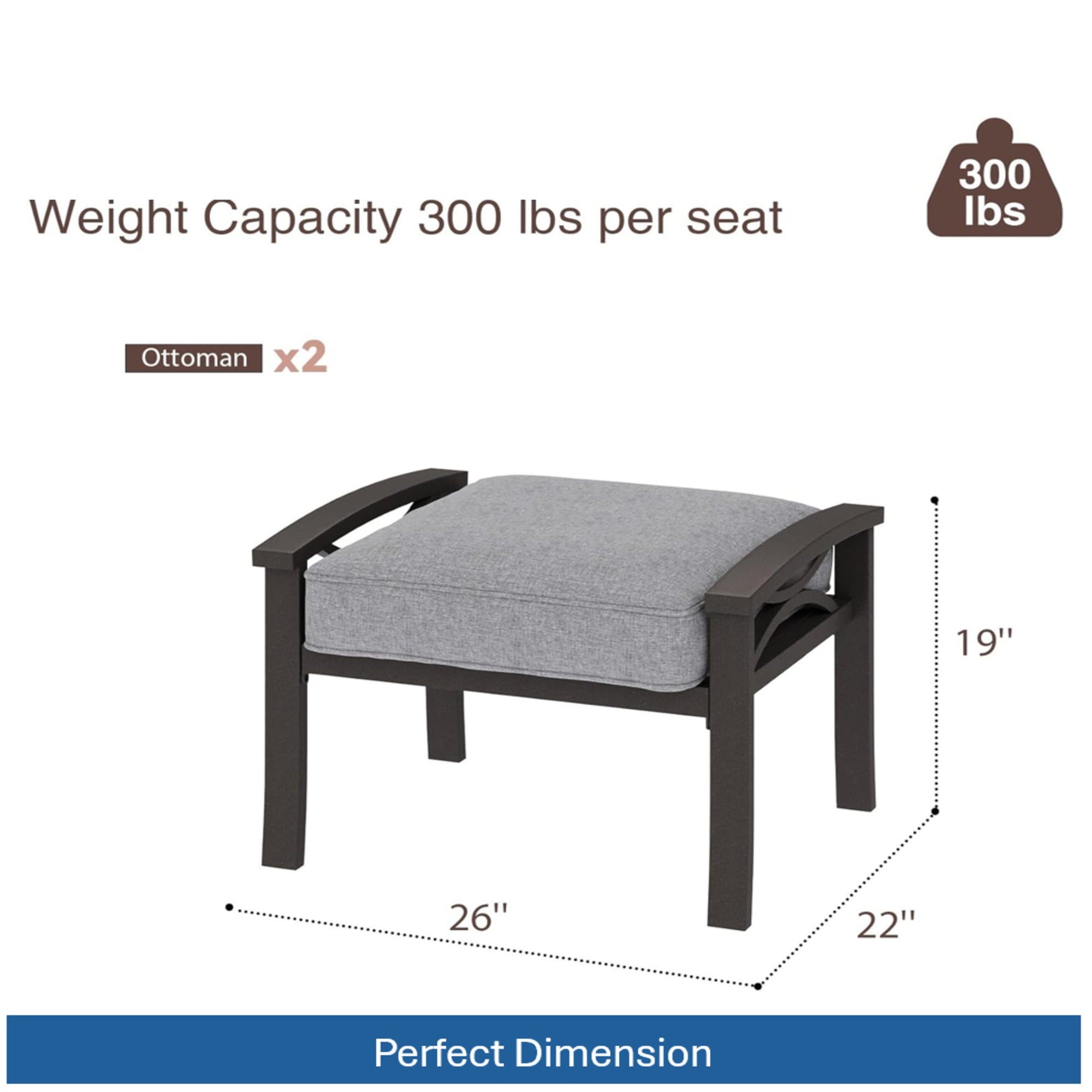 Set of 2 All-Weather 26” Width Metal Ottomans