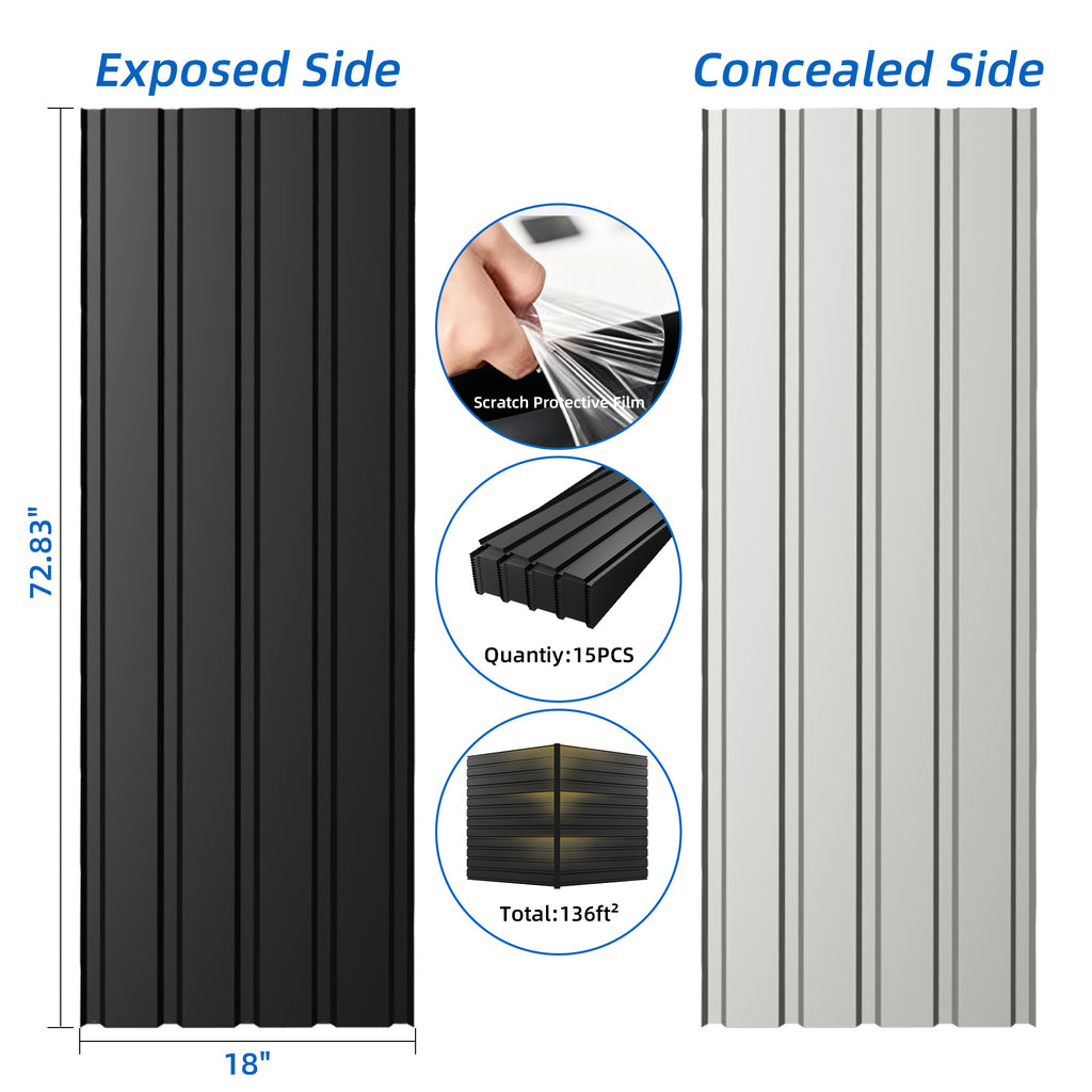 Metal Roof Panel Length 72.8IN - 15 PCS Galvanized Roof Panels