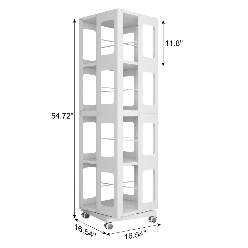 4-Tier All-Steel Rotating Bookshelf with 360° Wheels