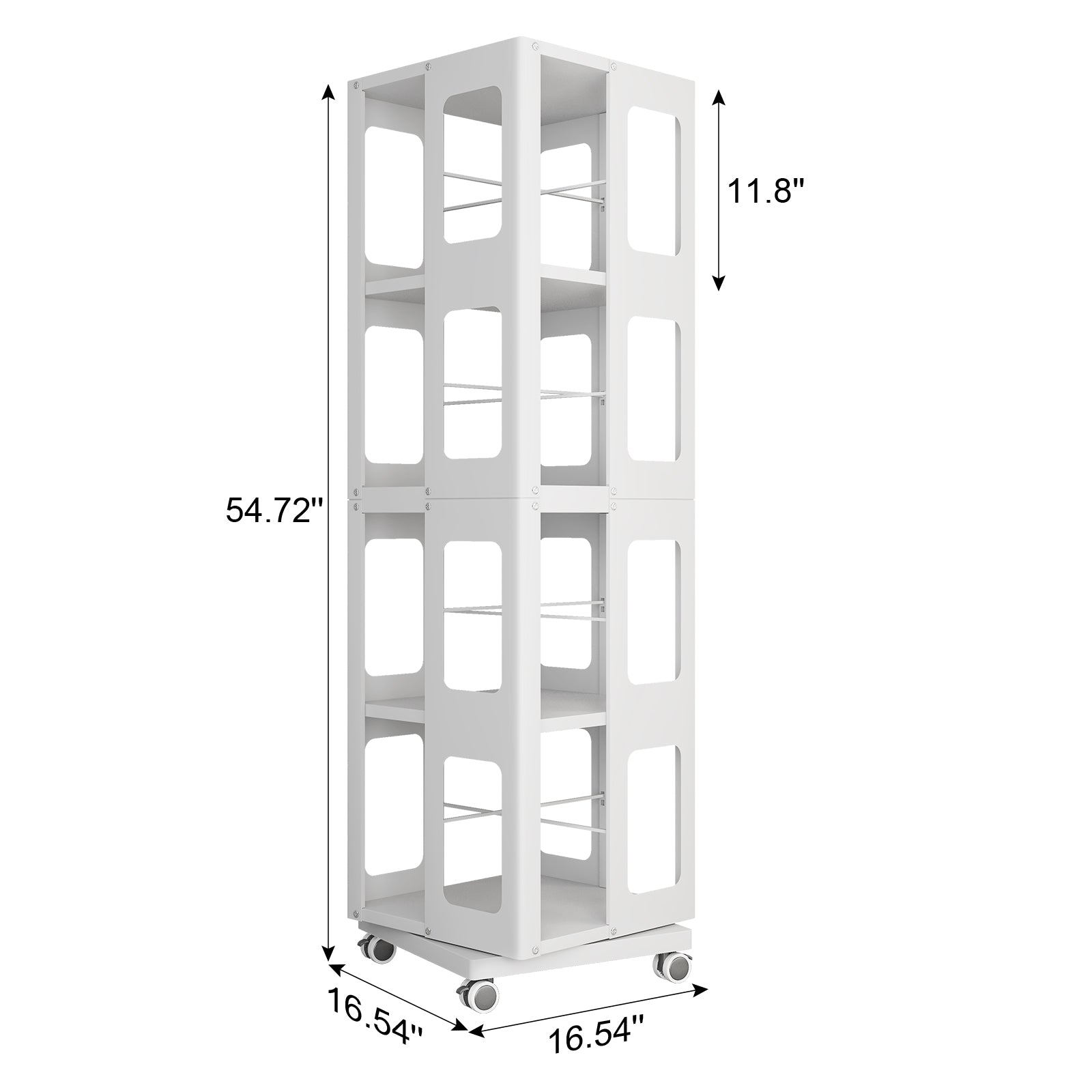 4-Tier All-Steel Rotating Bookshelf with 360° Wheels