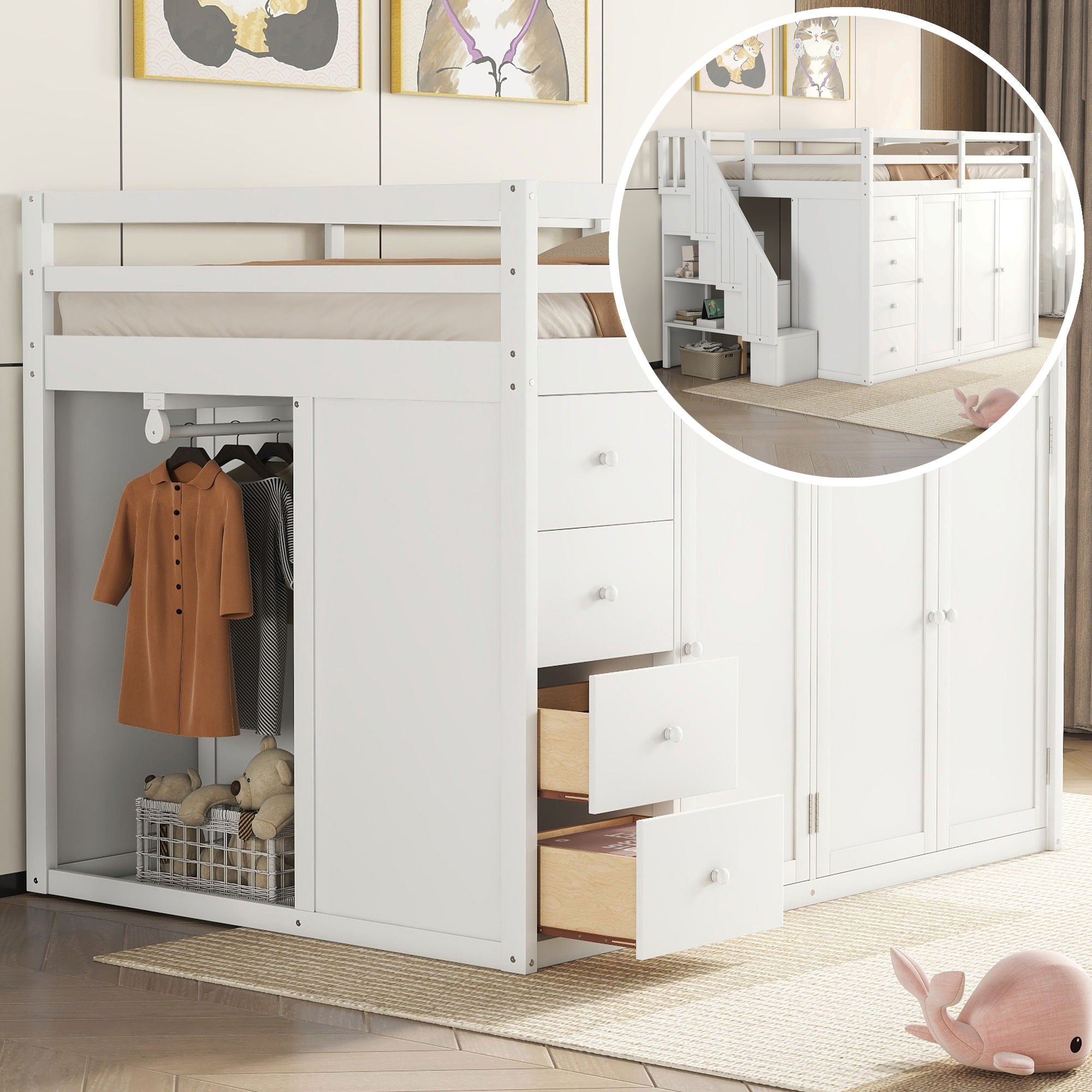 Loft Bed With Built In Wardrobes, Cabinets And Drawers