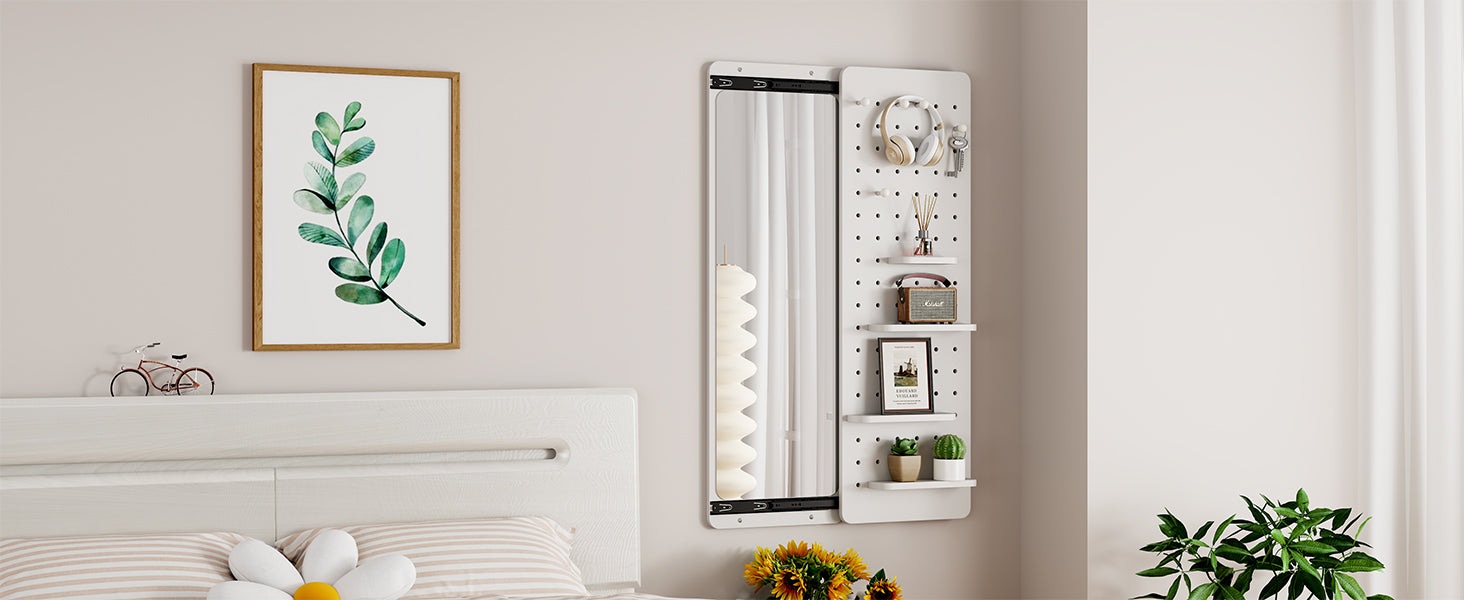 Wall-Mounted Full-Length Mirror - 47.6 x 15.7 Inch - White