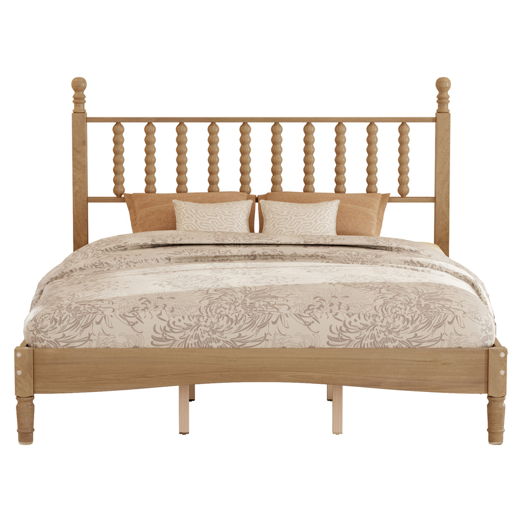 Queen Size Wood Platform Bed with Gourd Shaped Headboard