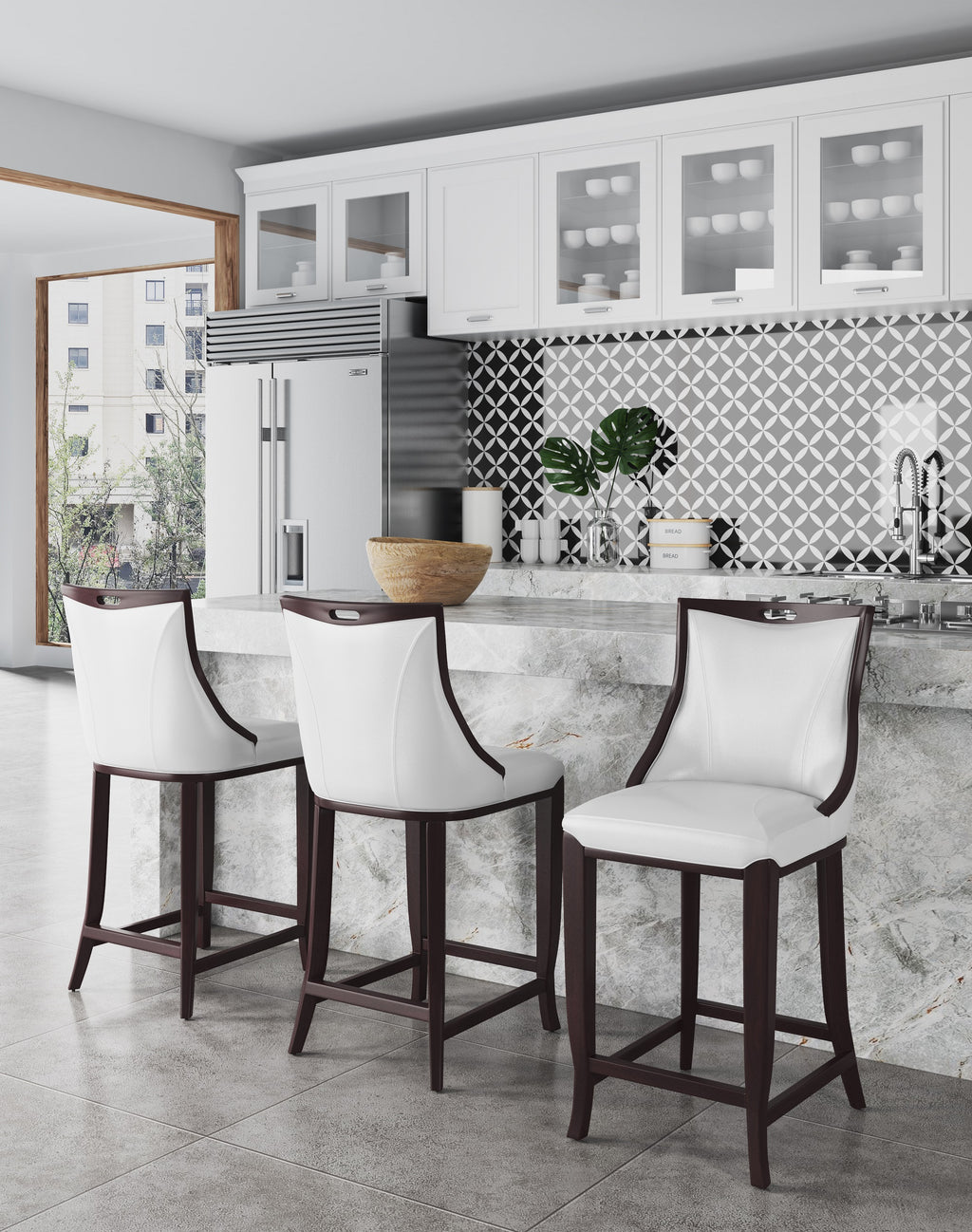 Emperor Wood Upholstered Barstool in Pearl