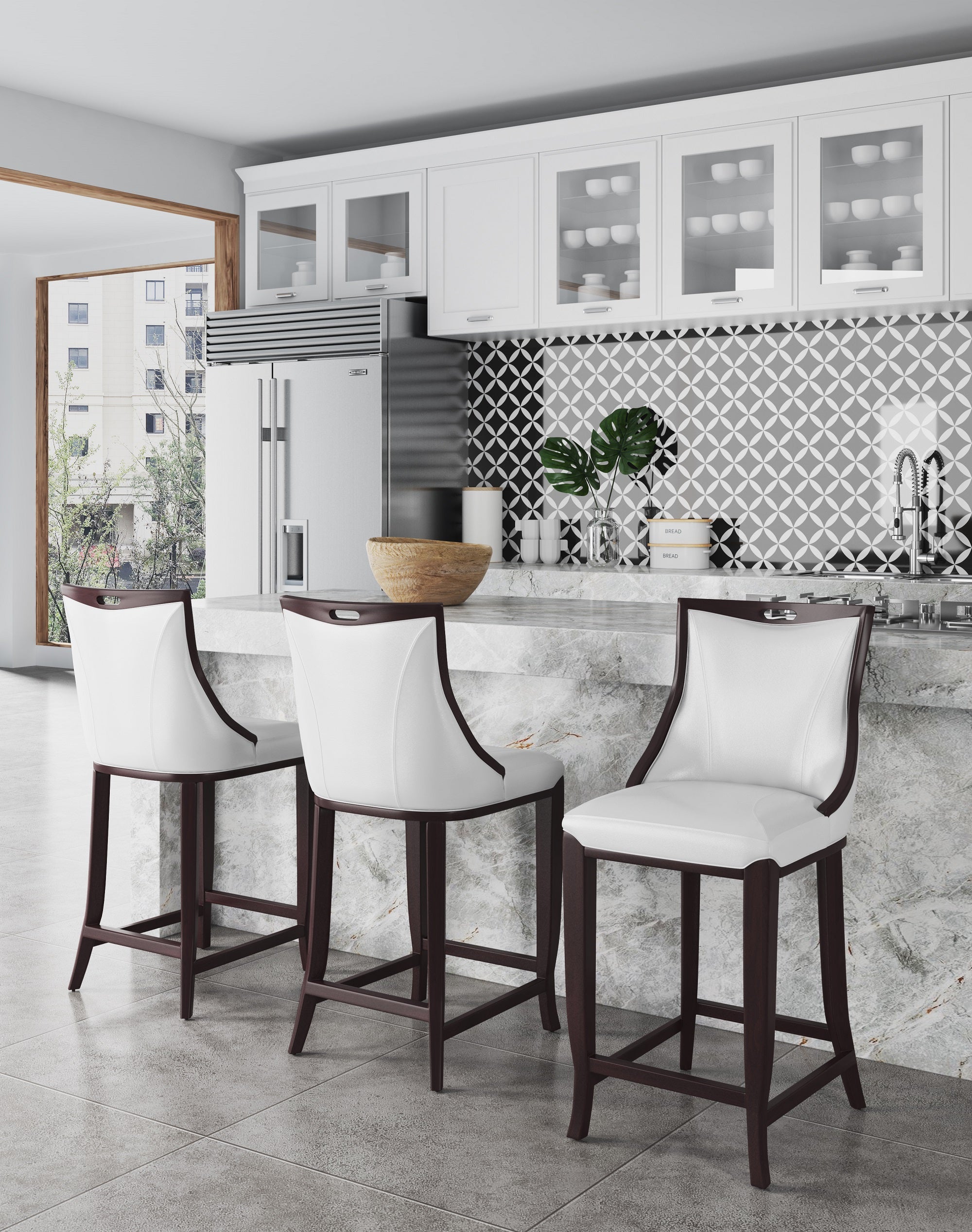 Emperor Wood Upholstered Barstool in Pearl