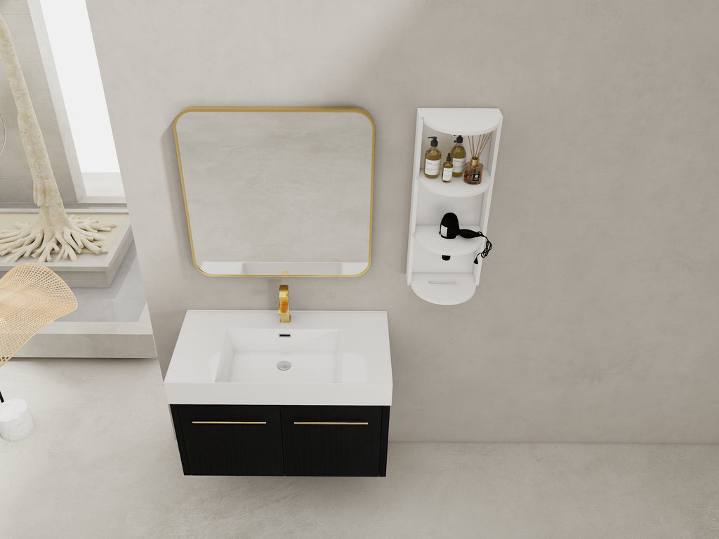 36 Inch Wall-Mounted Bathroom Vanity with Sink and Storage Rack