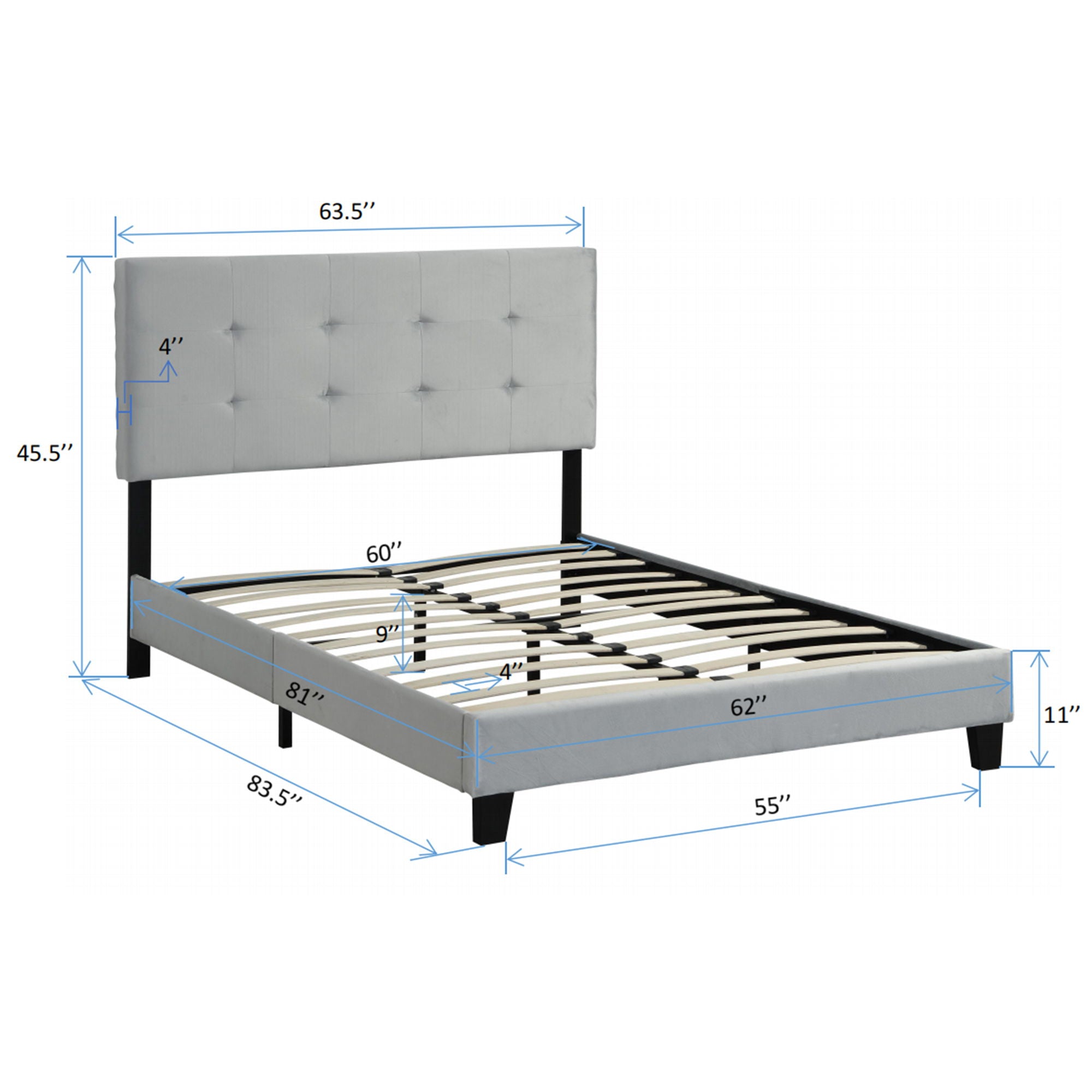 Queen Size Upholstered Platform Bed Frame With Pull Point Tufted Headboard