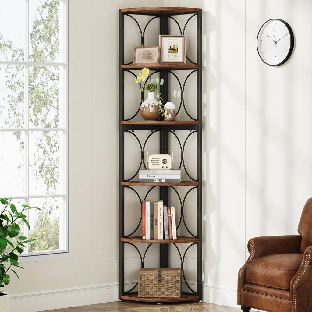 66.93" Tall 6-Tier Rustic Bookshelf