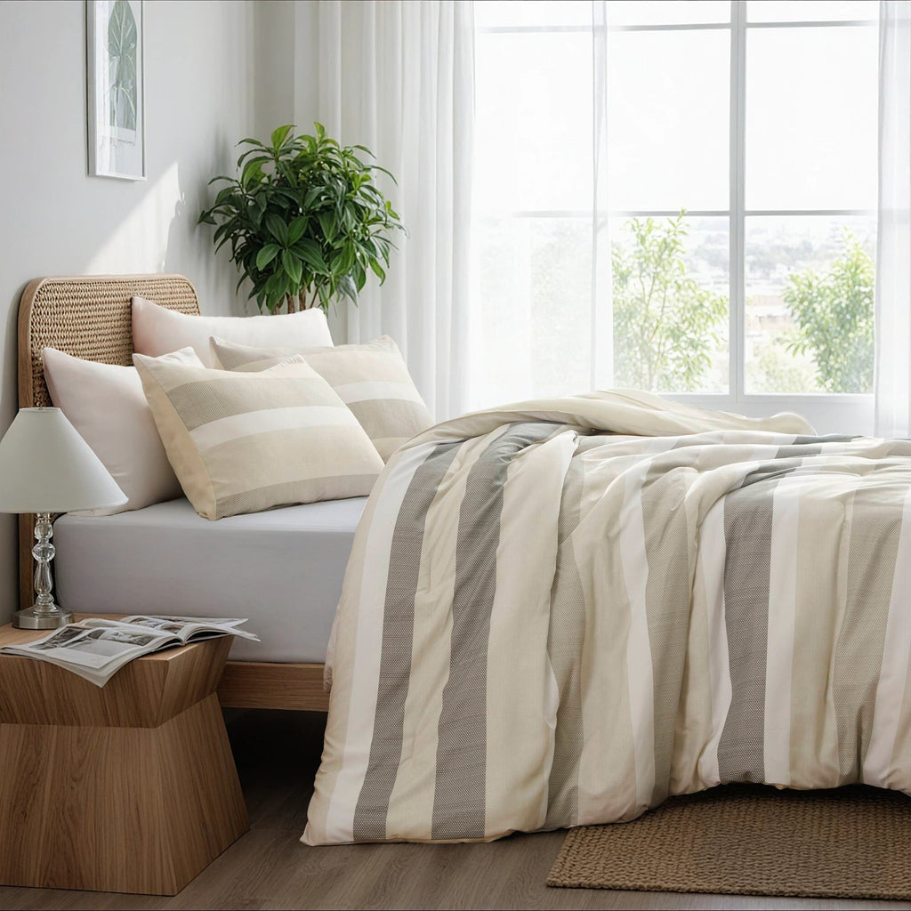 3-Piece King/Cal King Stripe Textured Print Comforter Set