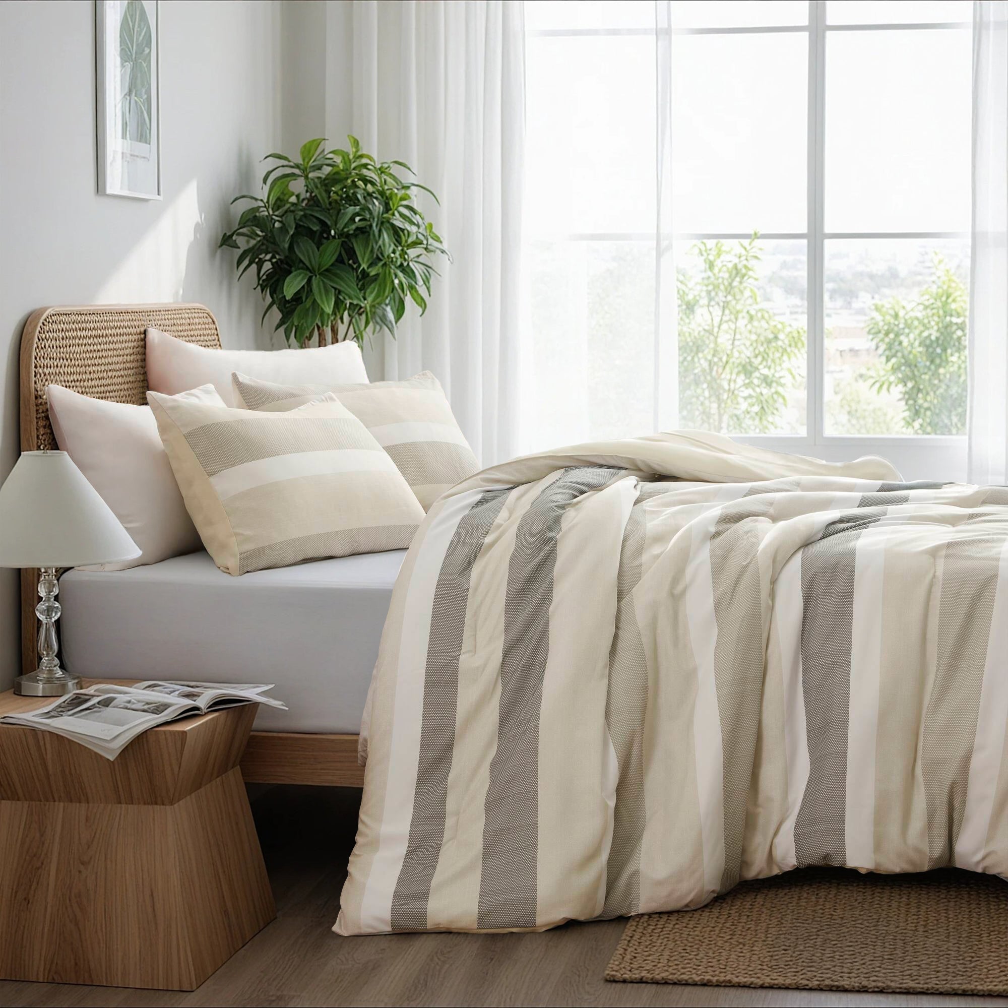 3-Piece King/Cal King Stripe Textured Print Comforter Set