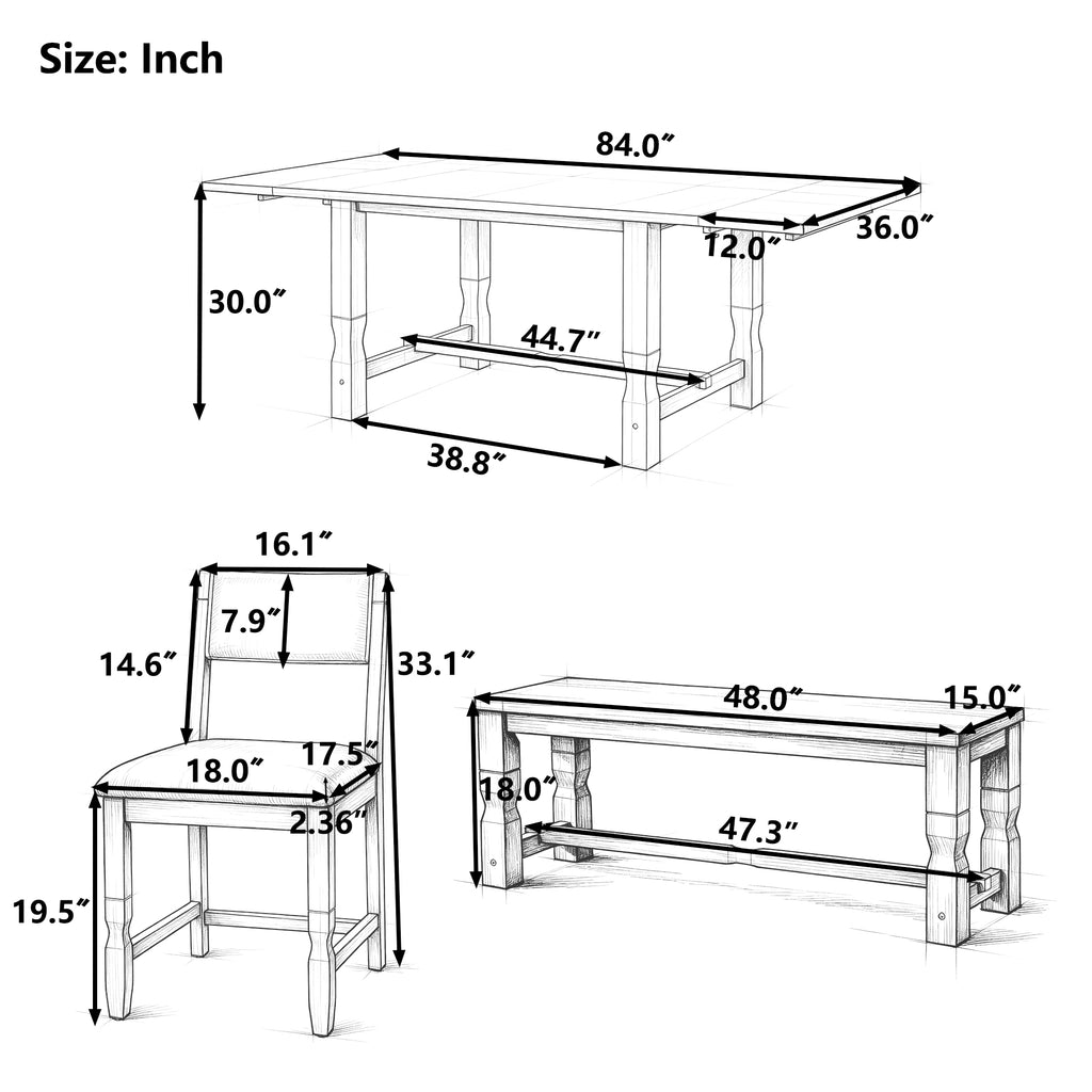 TOPMAX 6-Piece Dining Set with Bench