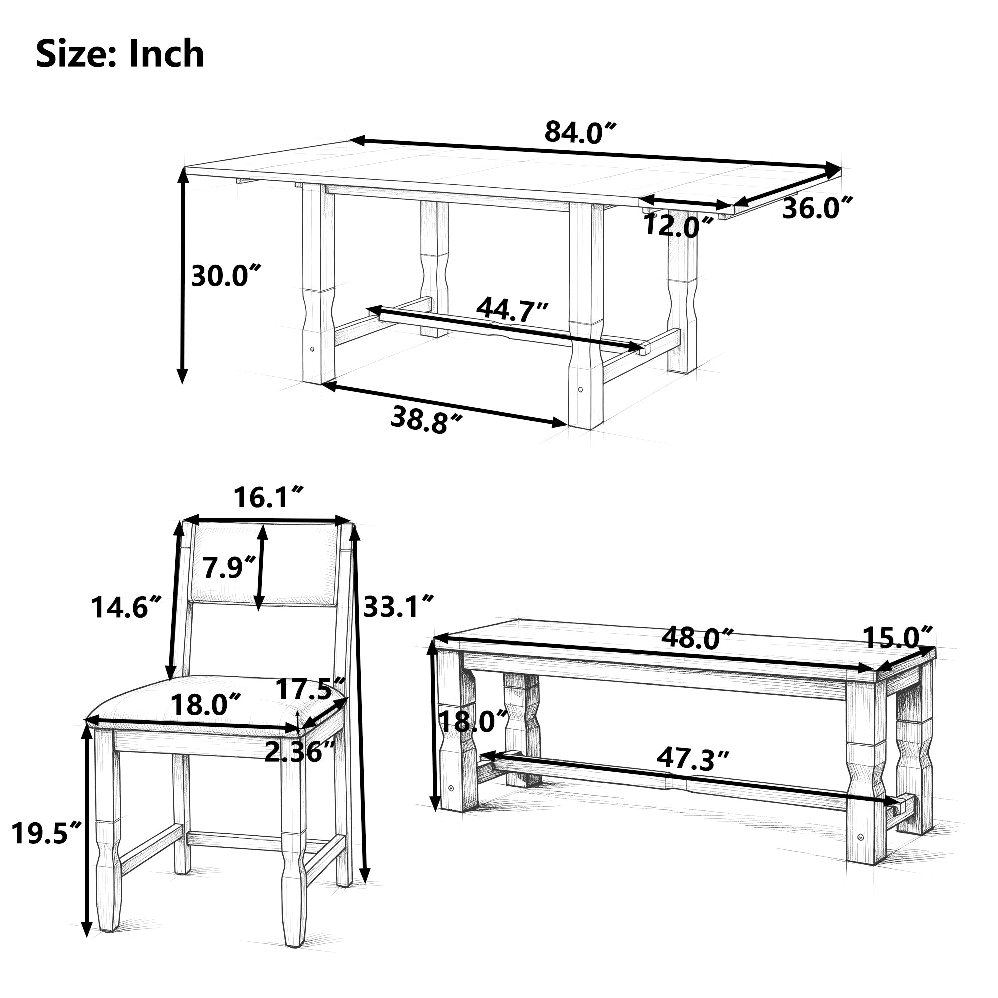 TOPMAX 6-Piece Dining Set with Bench