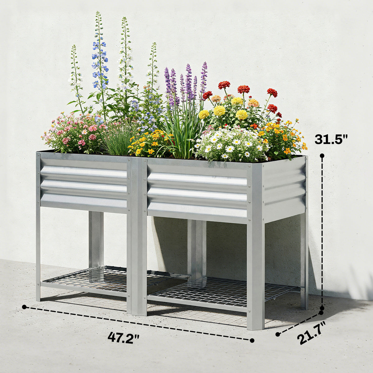 Outsunny Galvanized Steel Raised Garden Bed with Storage Shelf