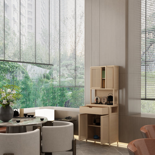 Wood-Coloured Bamboo High-Capacity Storage Cabinet