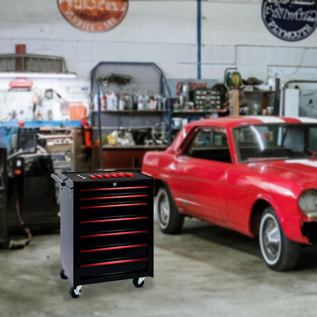Rolling Metal Tool Chest with 7 Drawers - Black