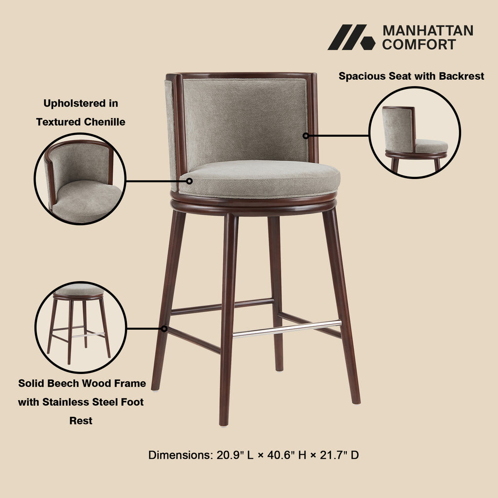 Evalyn Dove Textured Chenille Barstool with Beech Wood Legs