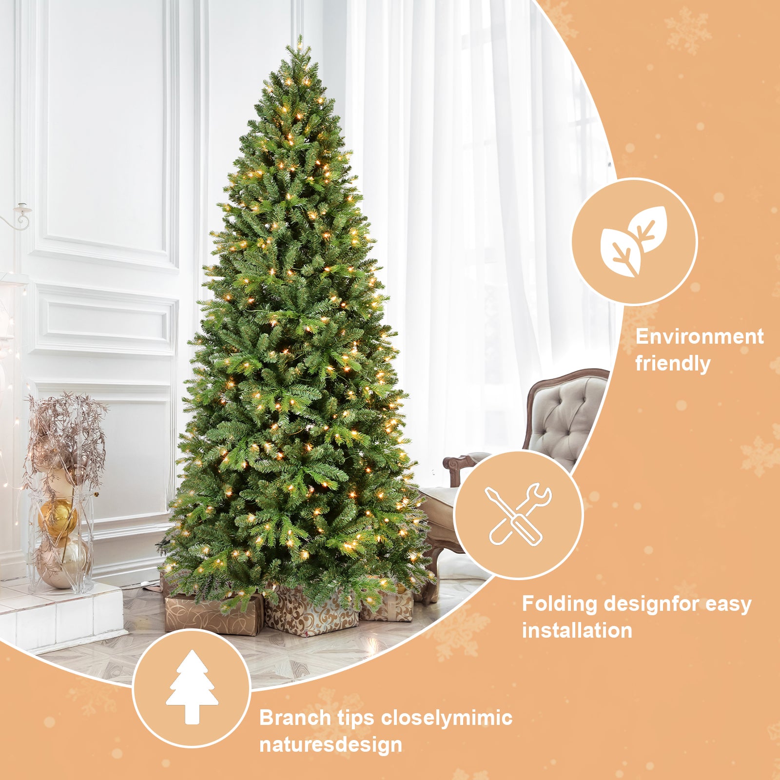 6FT Christmas Tree with 1032 Tips and 300 Warm Lights