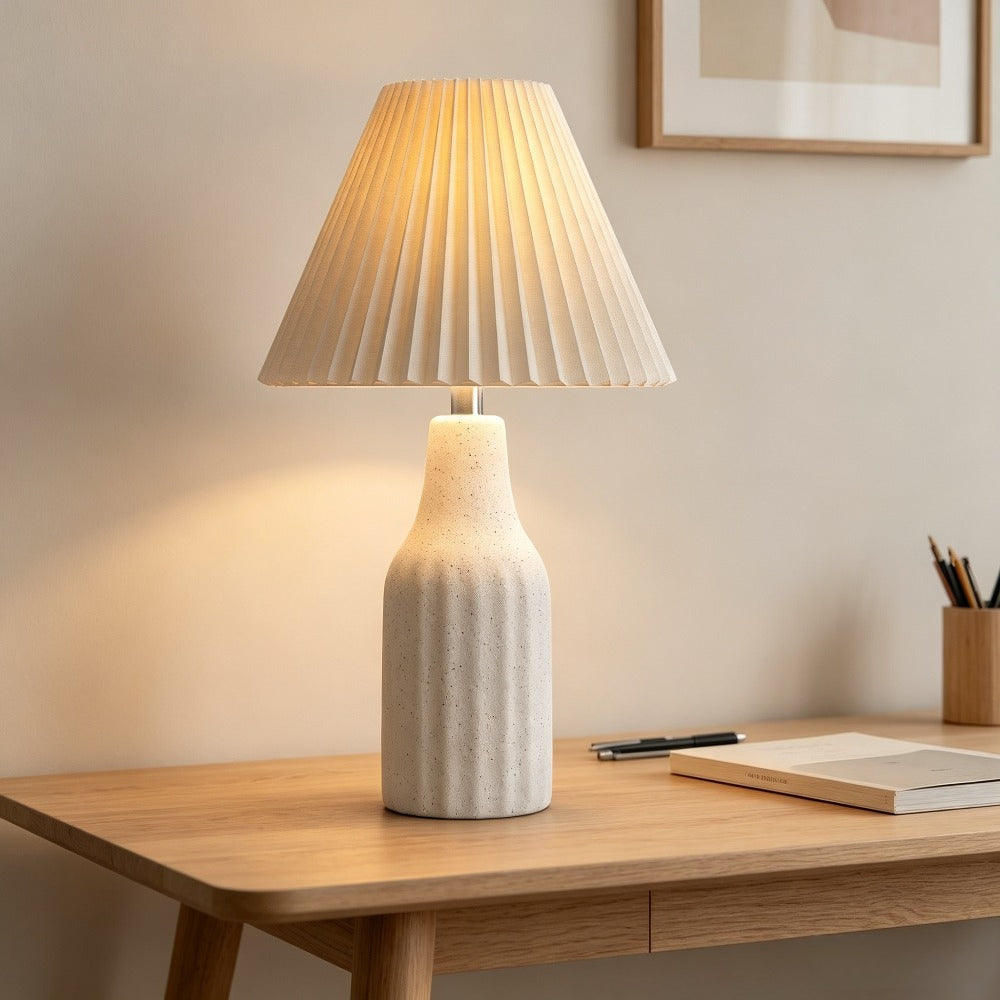 Ceramic Table Lamp with Folding Pleated Shade, 22.3-Inch, White