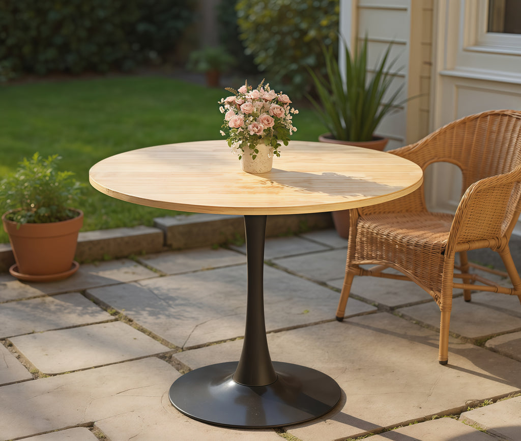 Modern Round Dining Table with Metal Base