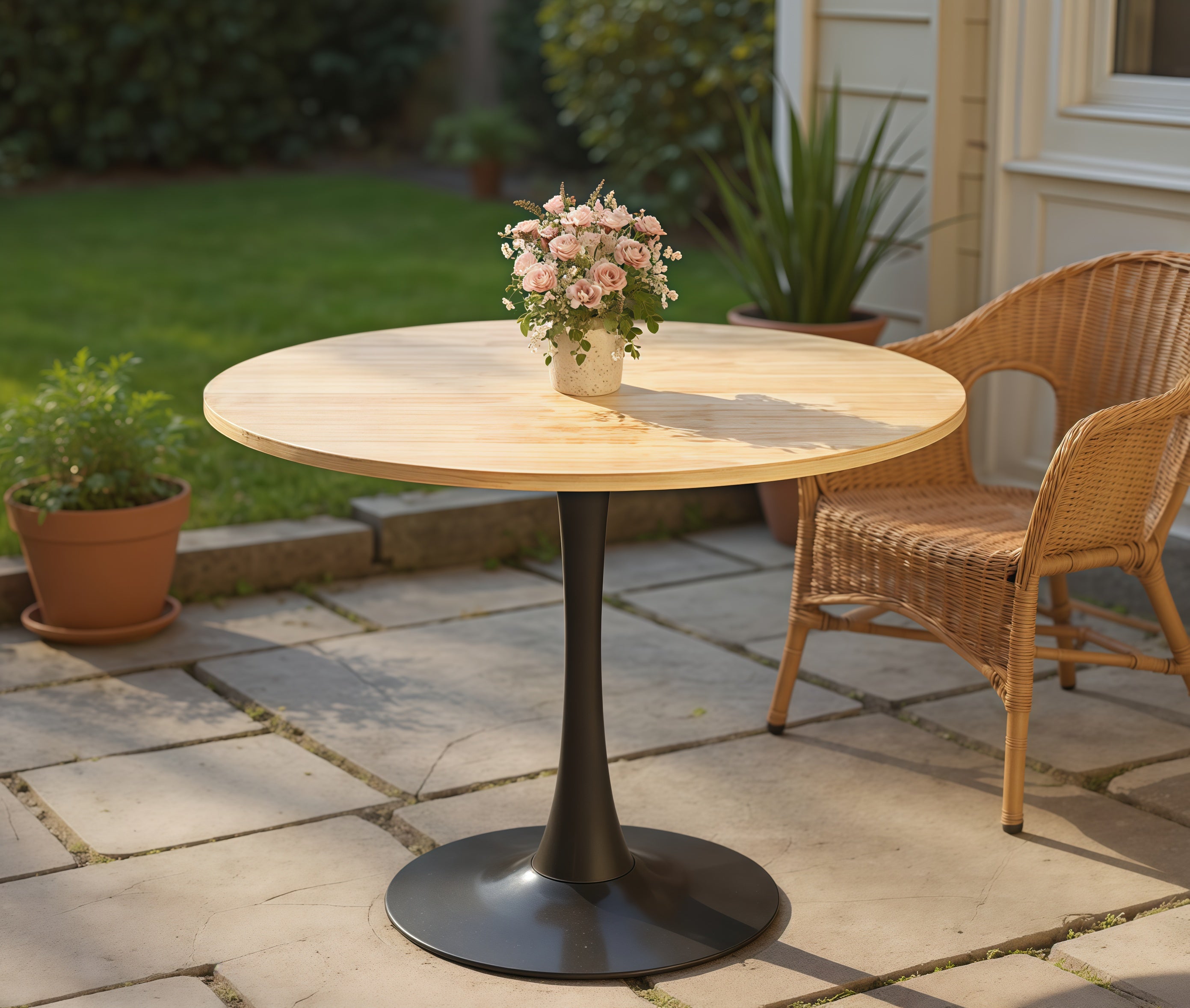 Modern Round Dining Table with Metal Base