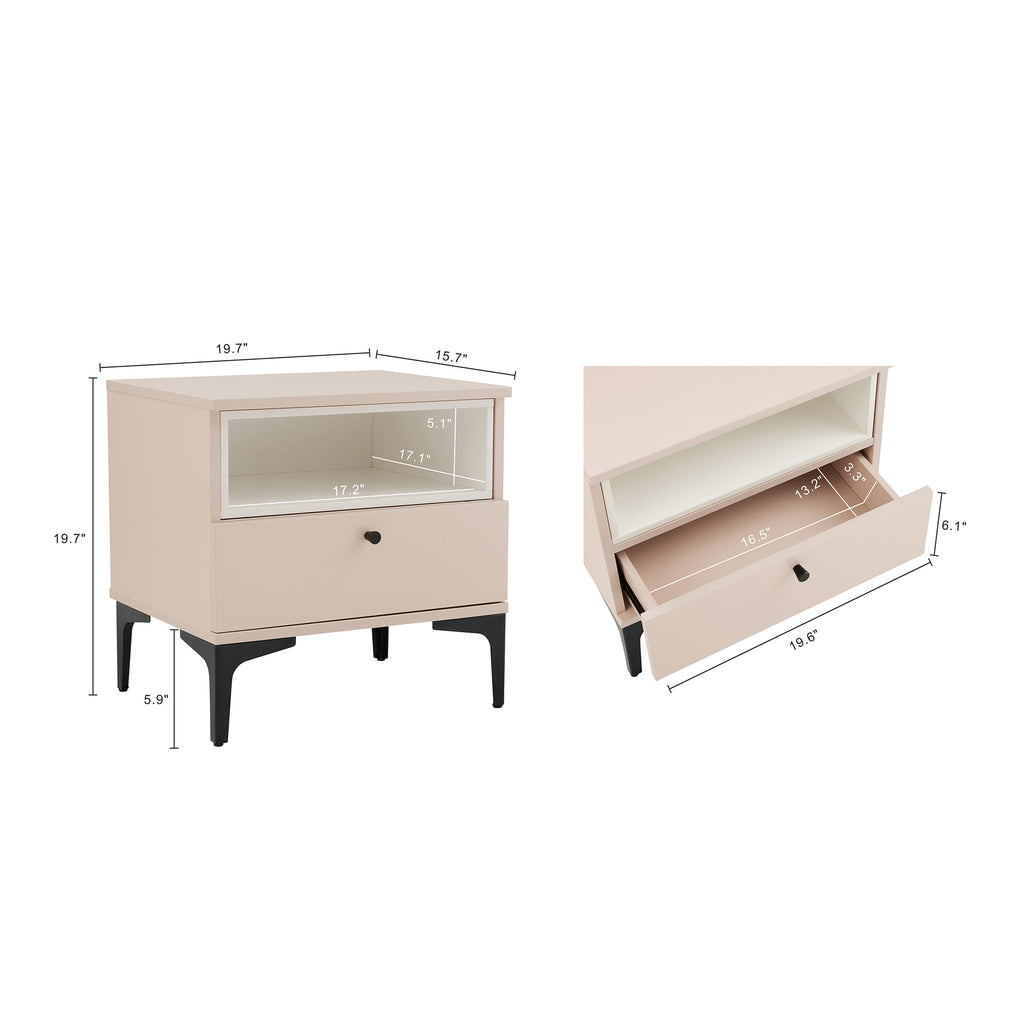 Amara 20" Nightstand in Pale Rose