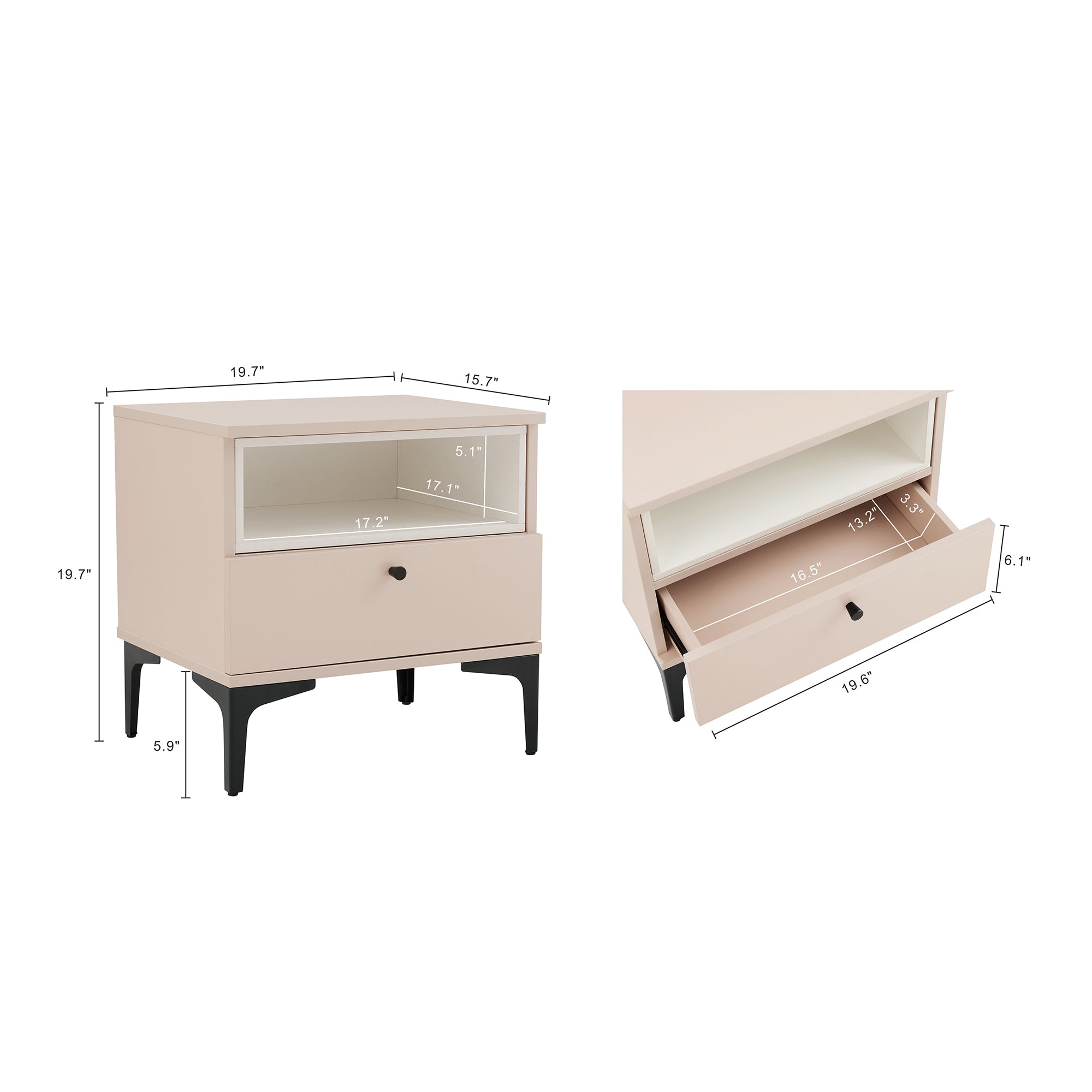 Amara 20" Nightstand in Pale Rose