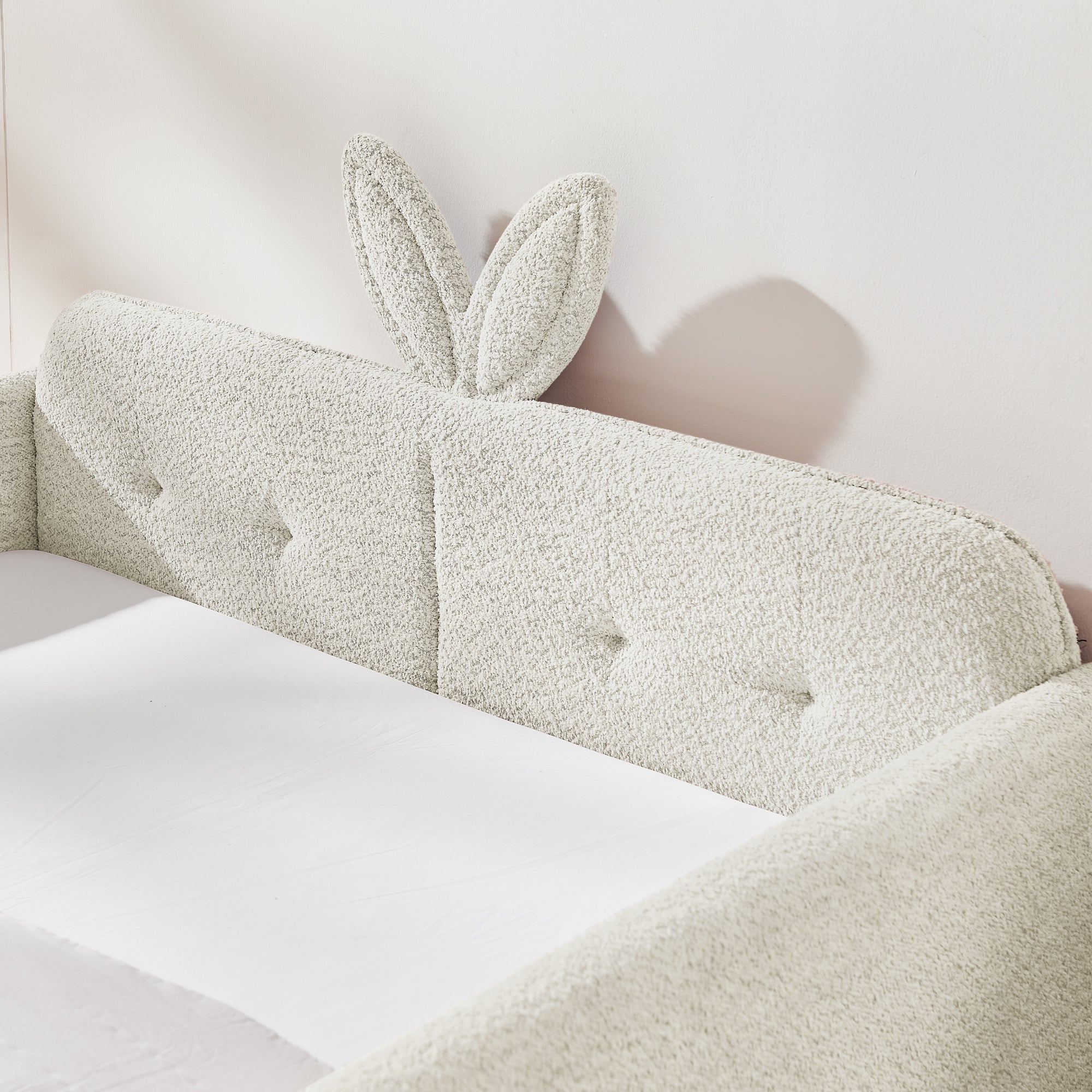 Full Size Upholstered Platform Bed with Cute Rabbit Ear Headboard