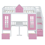 Twin-Over-Twin Bunk Bed with Changeable Table - Pink