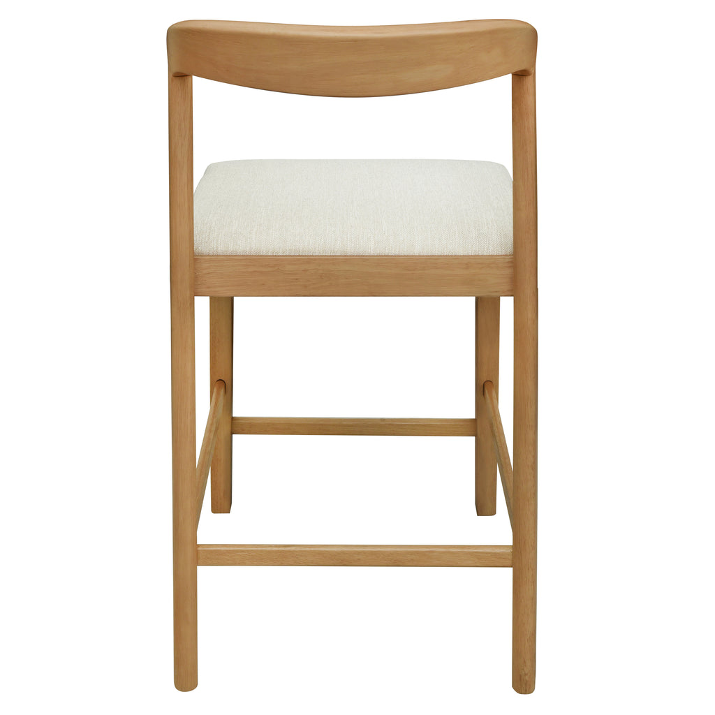 Solid Rubber Wood Counter Stools (Natural Oak + Beige) - Set of 2