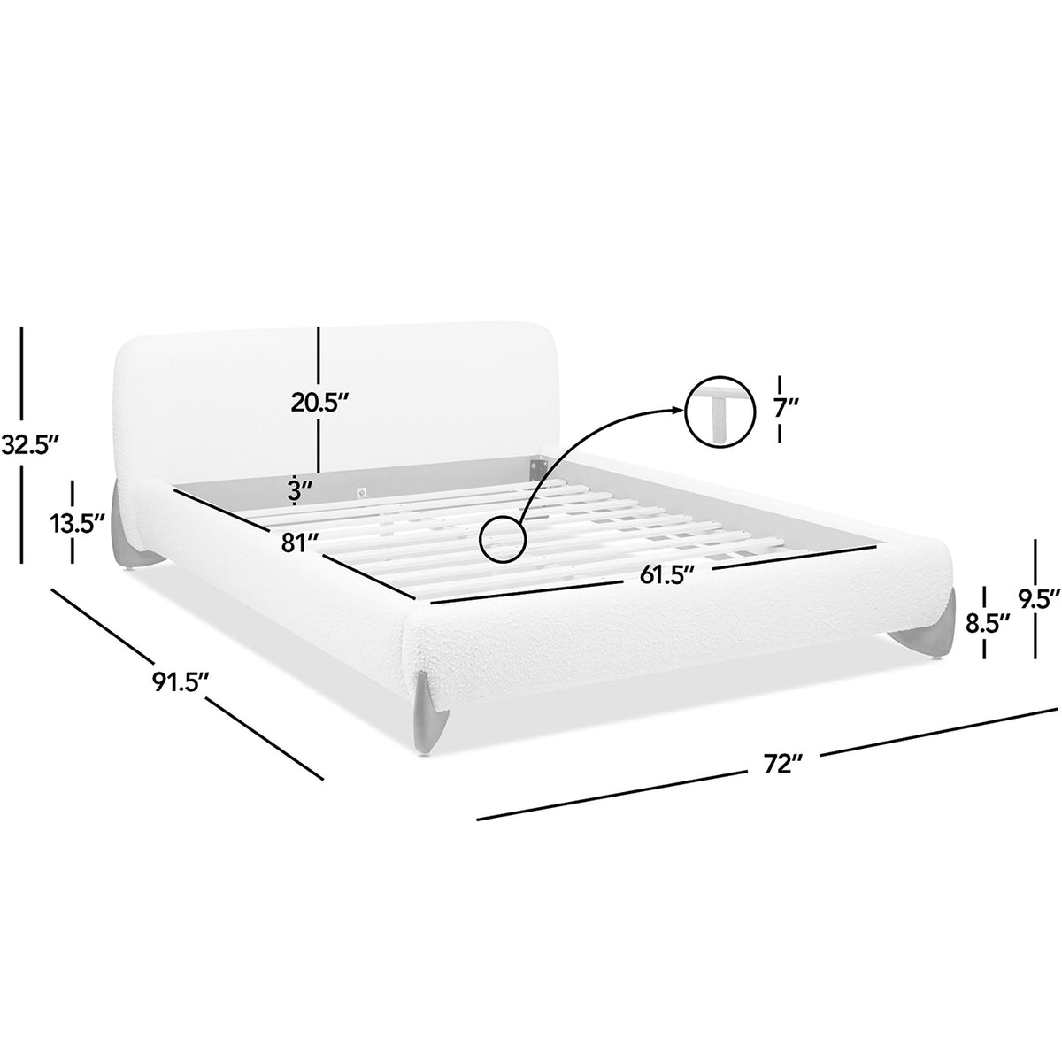 Alpine Puffy Modern Platform Bed, Queen, White Boucle