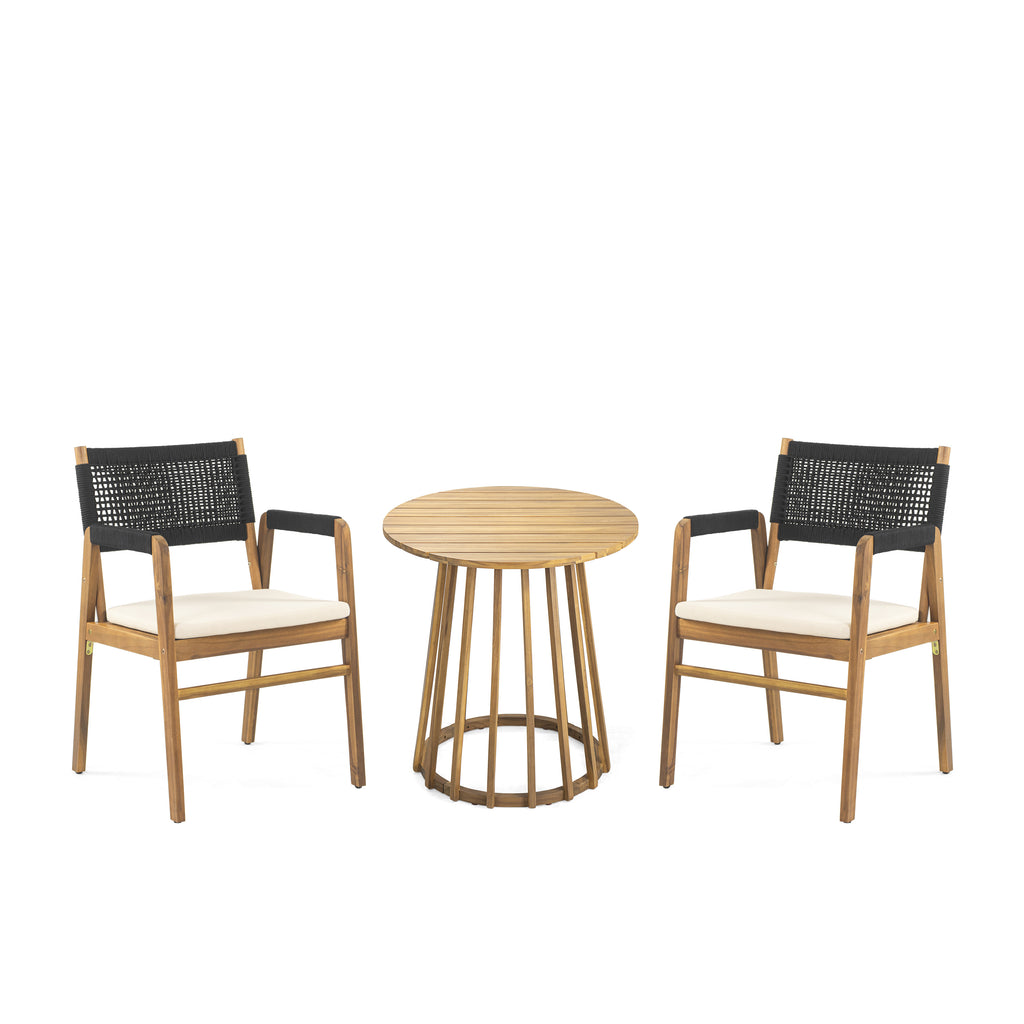 Outdoor 3-Pcs Acacia Wood Dining Set with Cushions