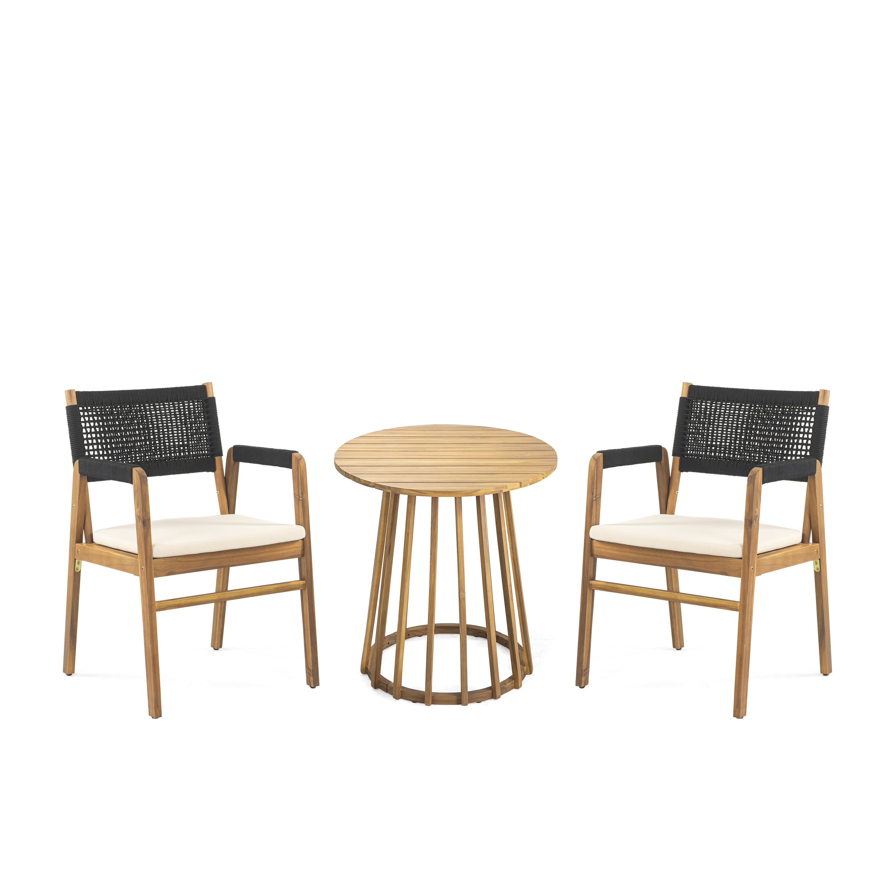 Outdoor 3-Pcs Acacia Wood Dining Set with Cushions