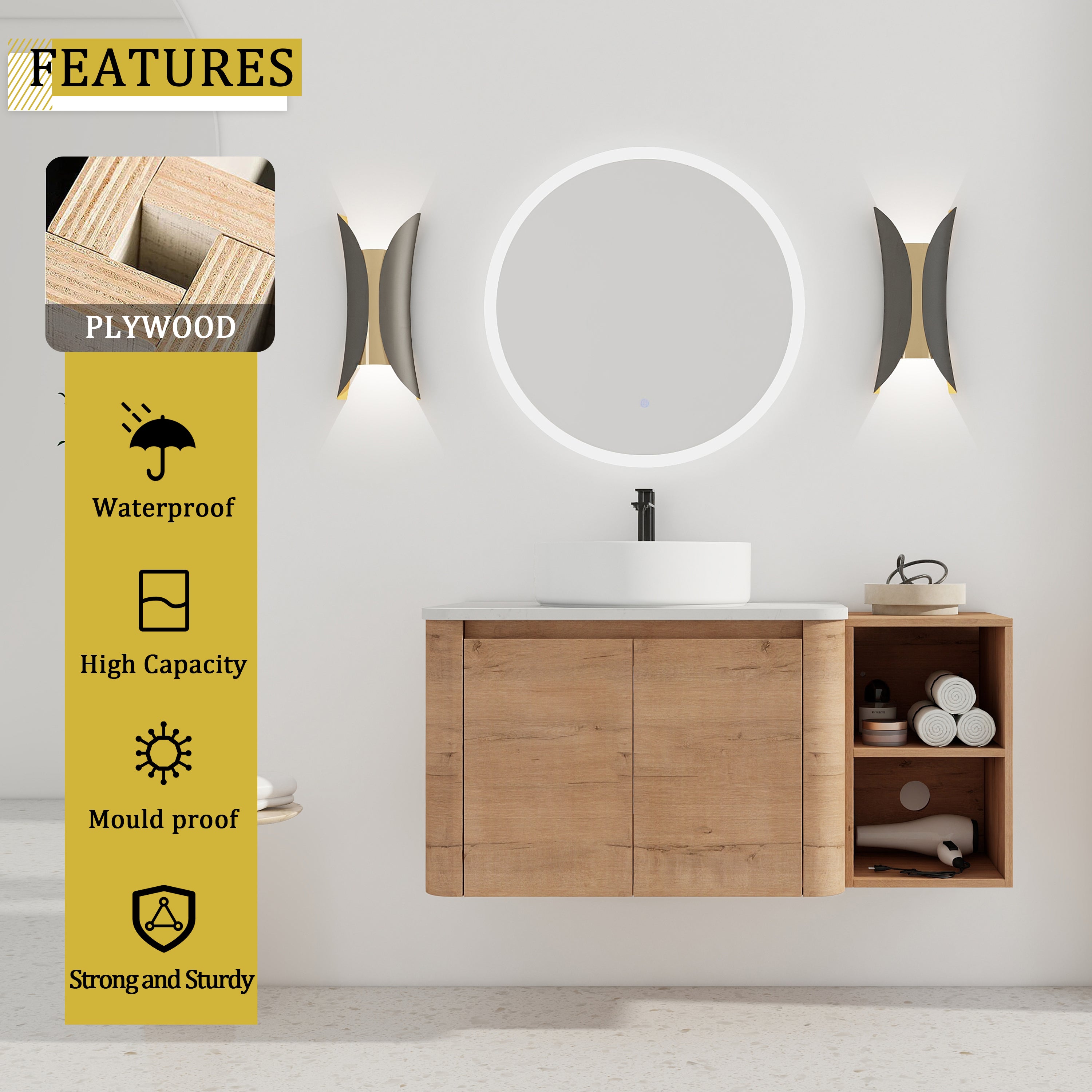 42'' Wall-Mounted Bathroom Vanity With Ceramic Art Sink