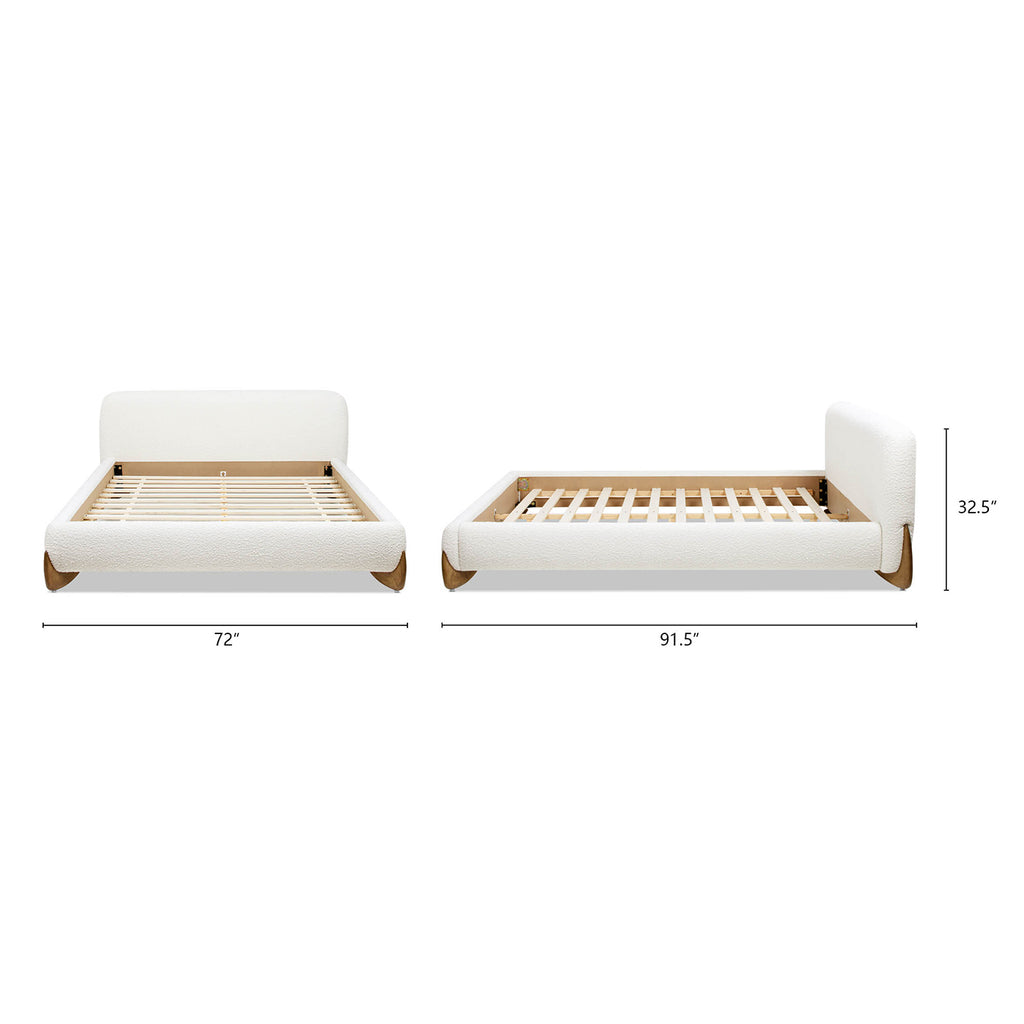 Alpine Puffy Modern Platform Bed, Queen, White Boucle