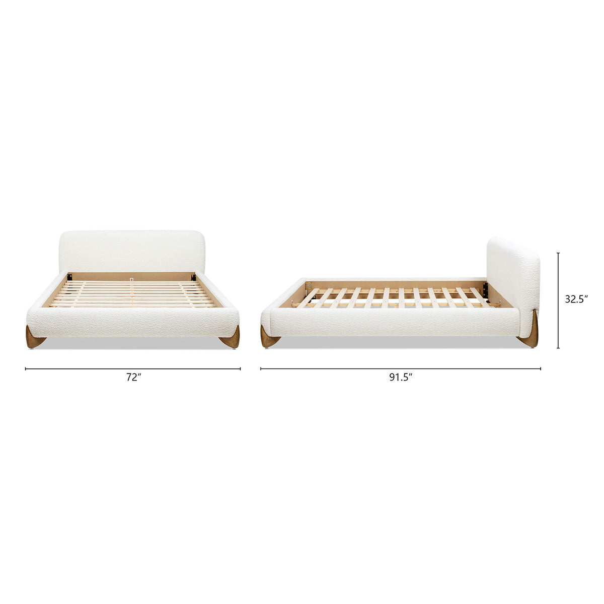 Alpine Puffy Modern Platform Bed, Queen, White Boucle