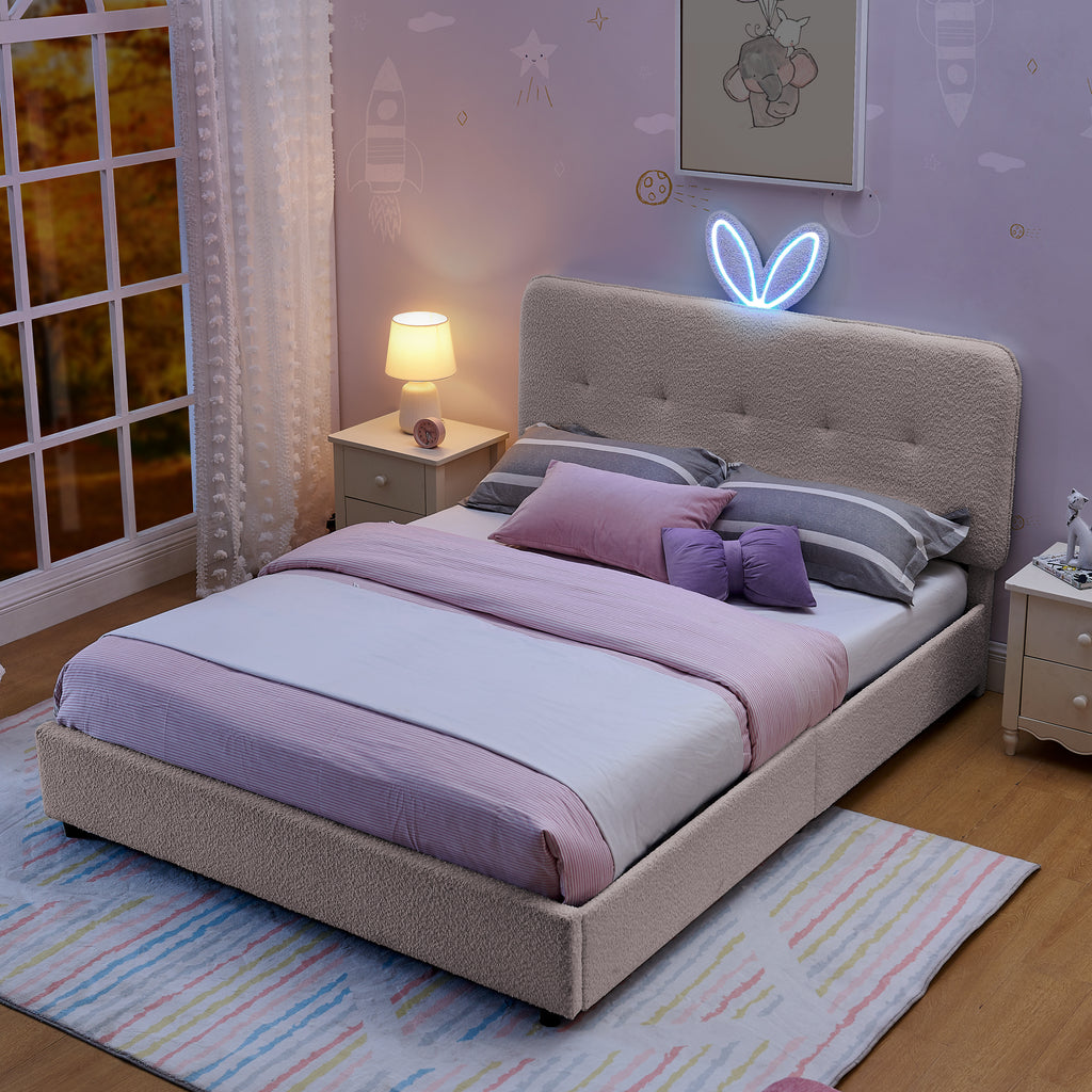 Full Size Kids Upholstered Bed with Oversized Rabbit Ear Headboard
