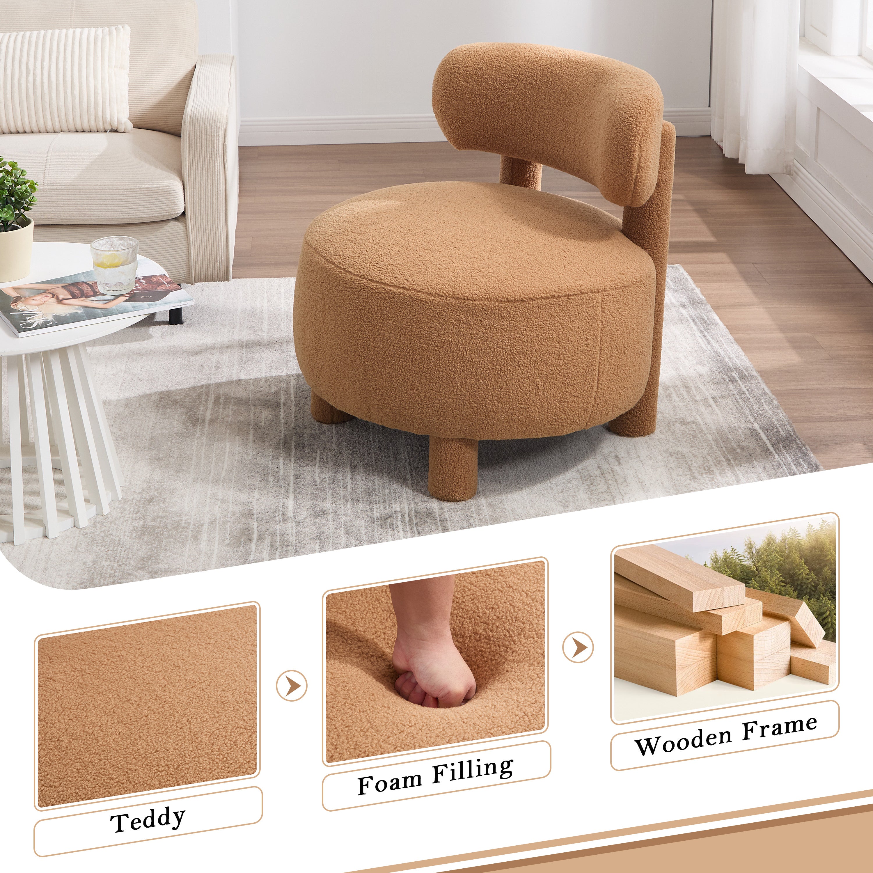 Teddy Fabric Armless Accent Chair