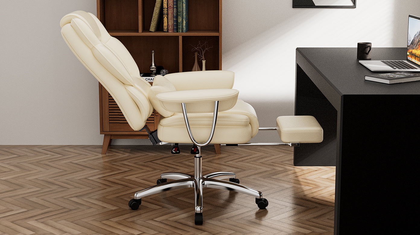 Big and Tall Executive Office Chair with Footrest - Beige