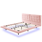 Queen Size Upholstered Floating Bed Frame with LED Lights