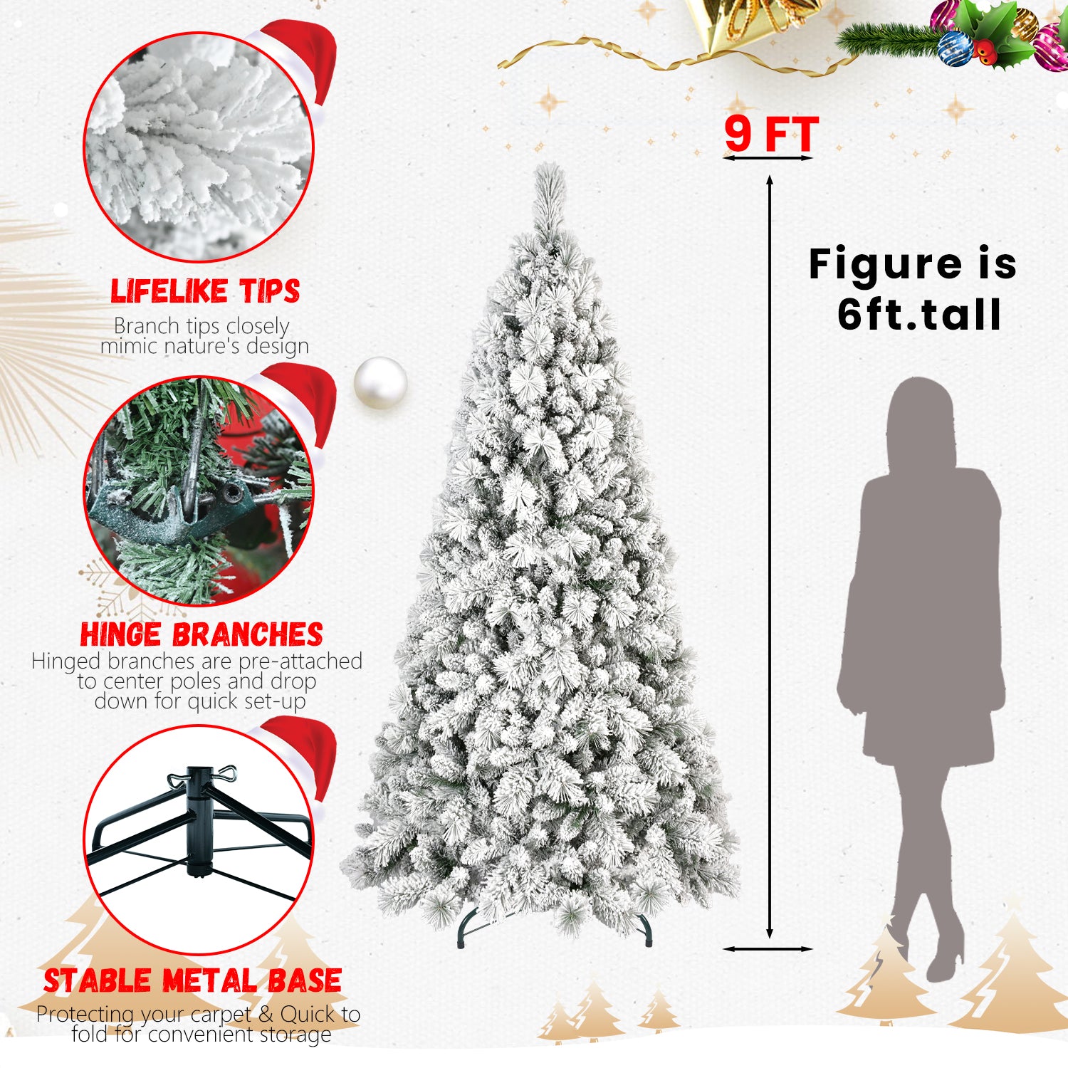 6FT Flocked Christmas Tree with 752 Tips