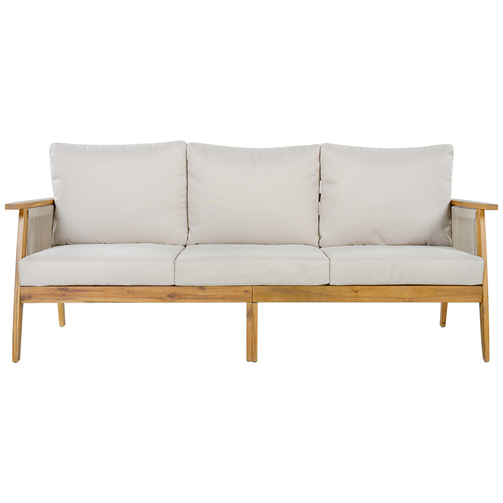 Outdoor Acacia Wood and Rope 3 Seater Patio Sofa