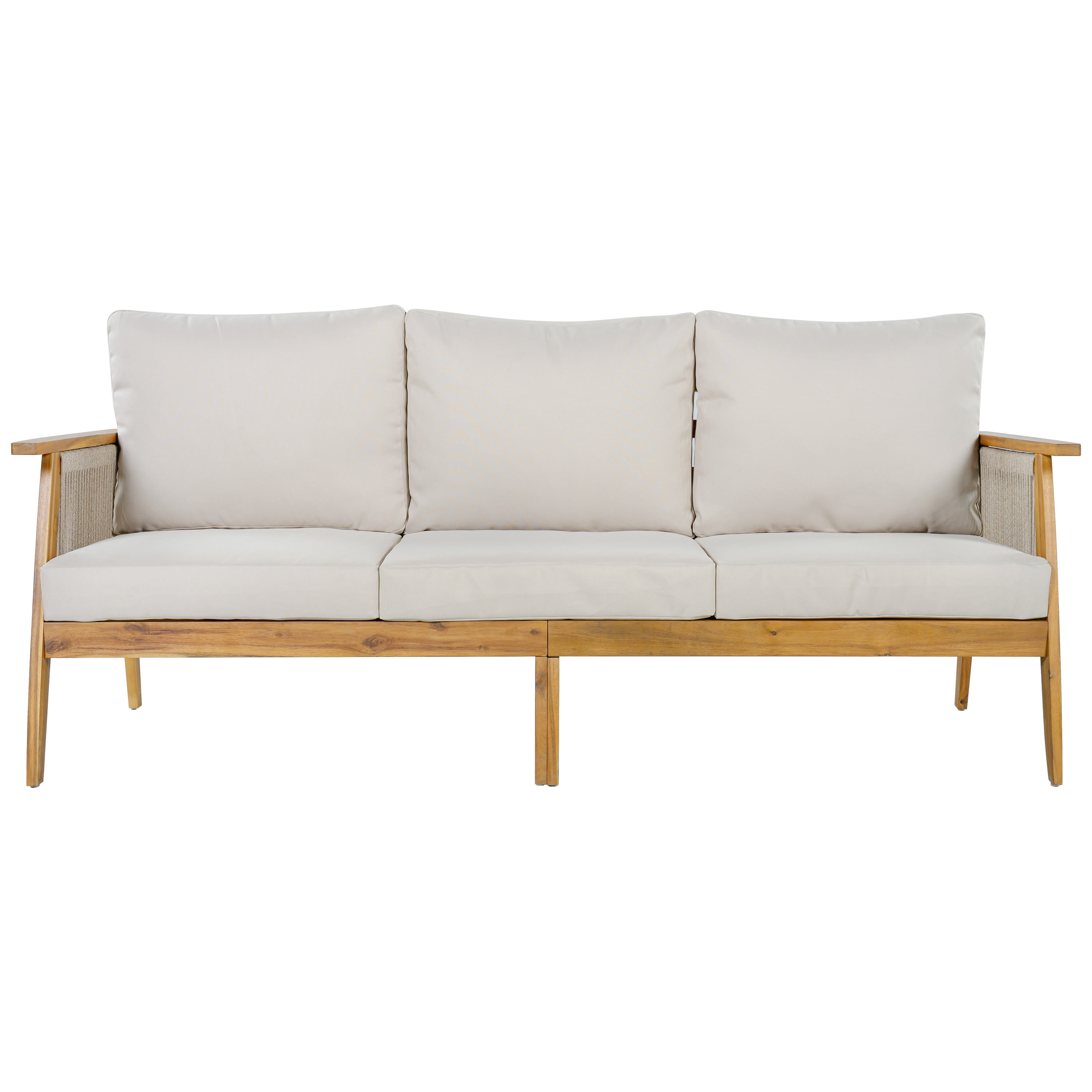 Outdoor Acacia Wood and Rope 3 Seater Patio Sofa