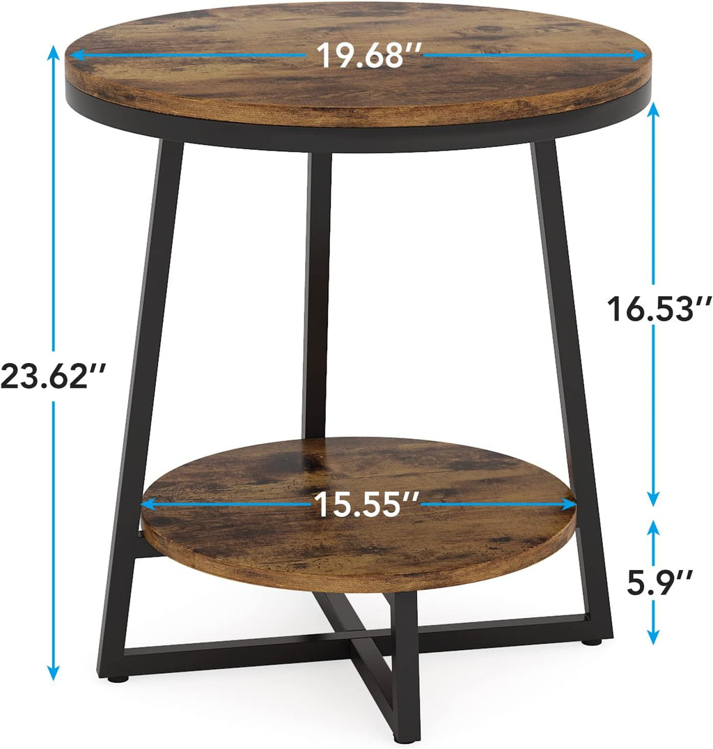 19.68" Industrial End Table with Storage Shelf – 2-Tier Round Side Table
