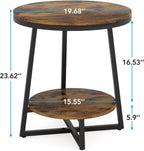 19.68" Industrial End Table with Storage Shelf – 2-Tier Round Side Table