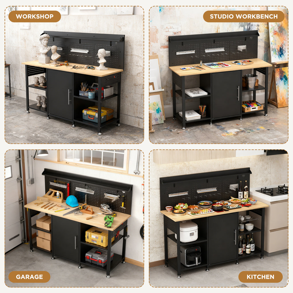 60 Inch Heavy Duty Workbench with Storage Cabinet