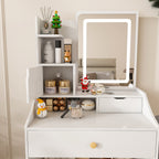 3-Color LED Vanity Mirror with Stool, Dressing Table for Bedroom