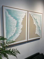 24x32 Set of 2 Framed Ocean Wave Wall Art, Aqua