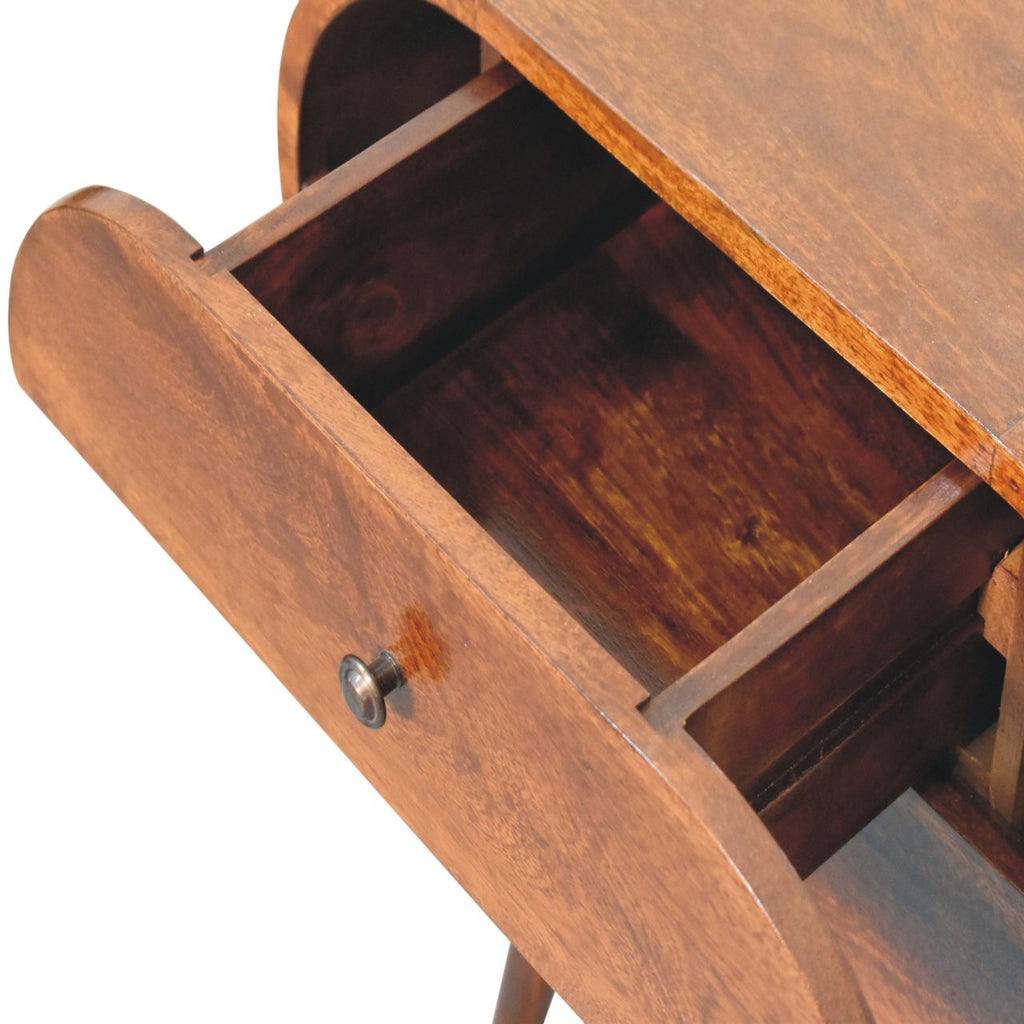 Solid Wood Large Chestnut Circular Bedside with 2 Drawers